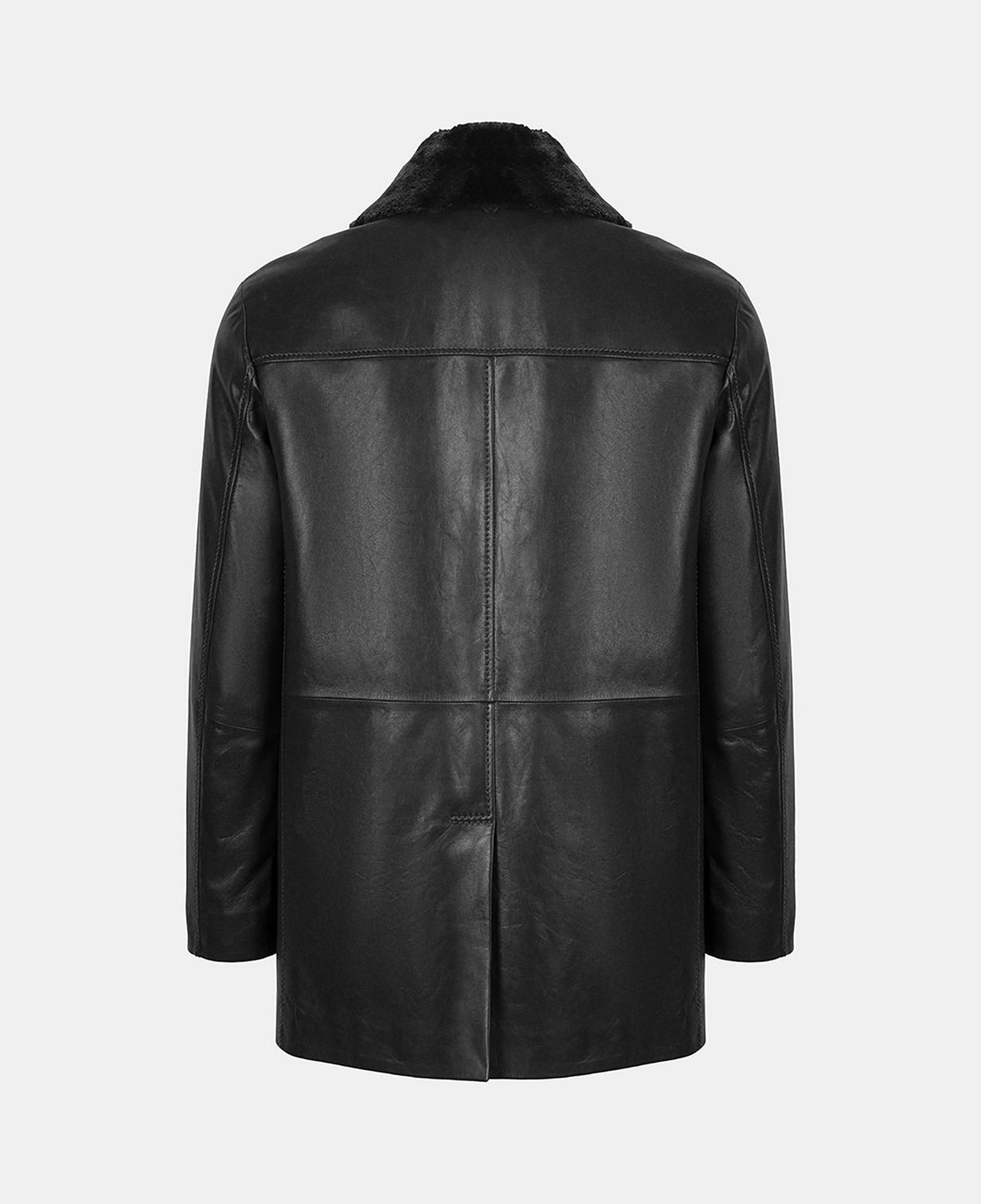 Erkek Siyah Gömlek Yakalı Deri Kaban