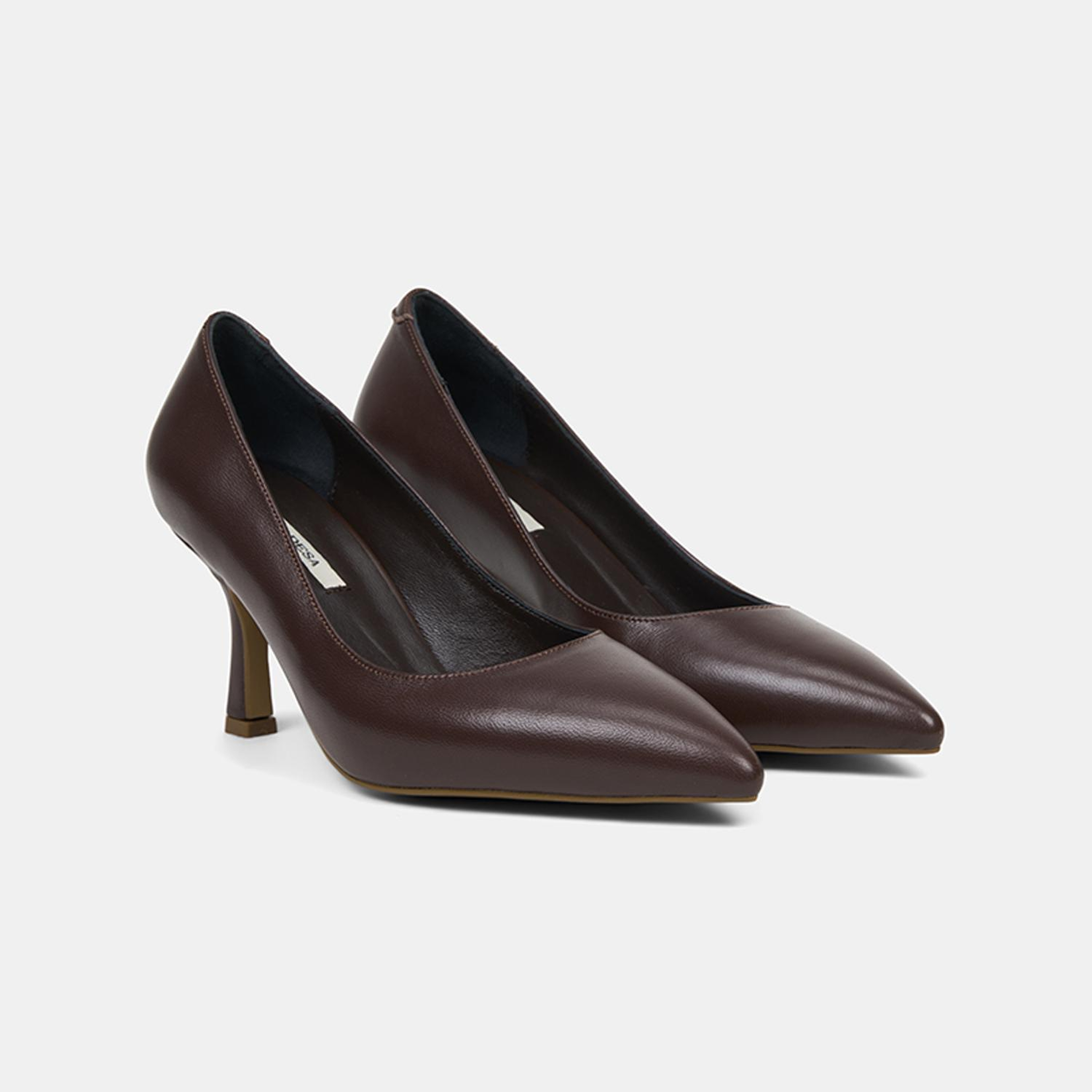 Kadın Kahve Sivri Burunlu Klasik Deri Stiletto