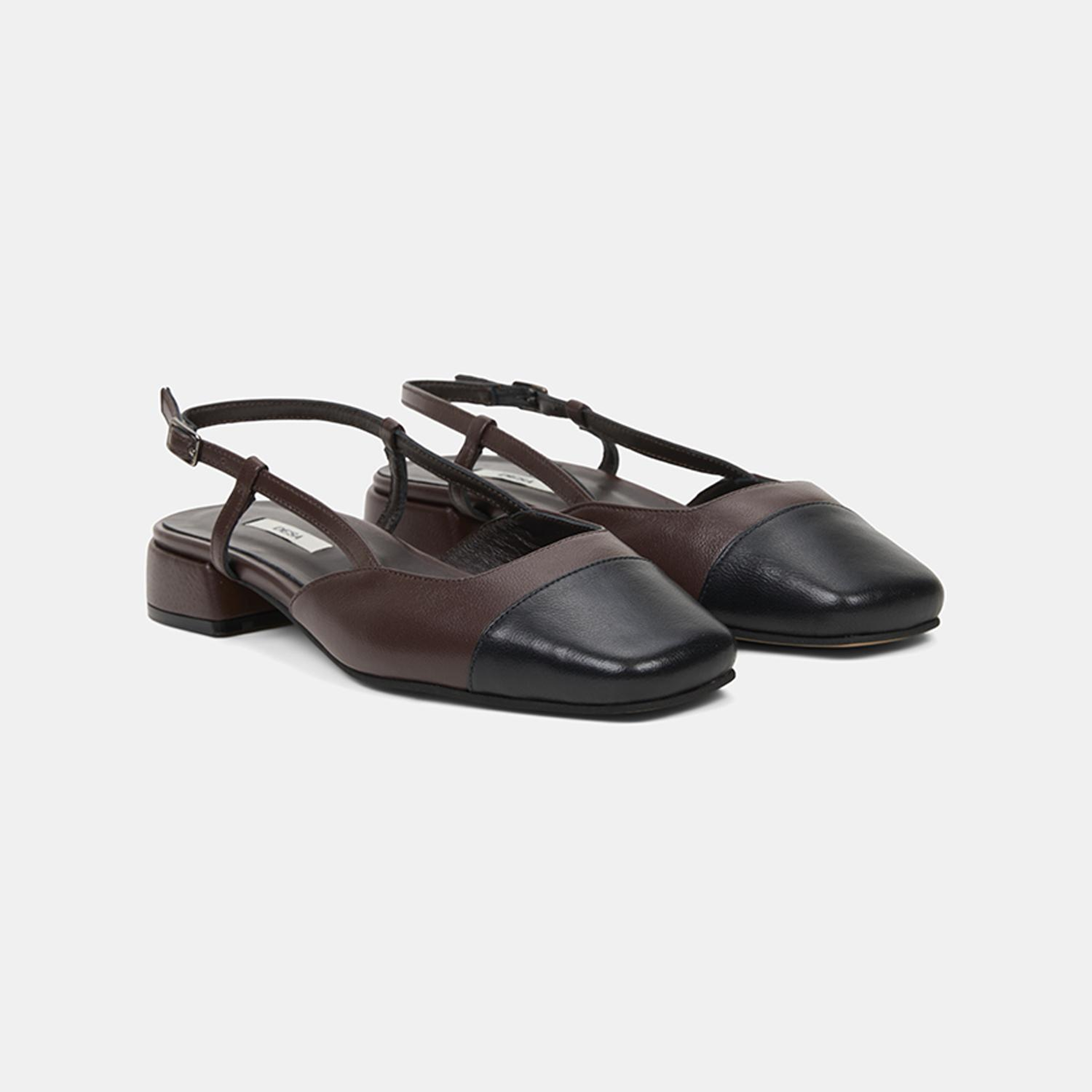 Kadın Kahve Kare Burun Slingback Deri Günlük Ayakkabı