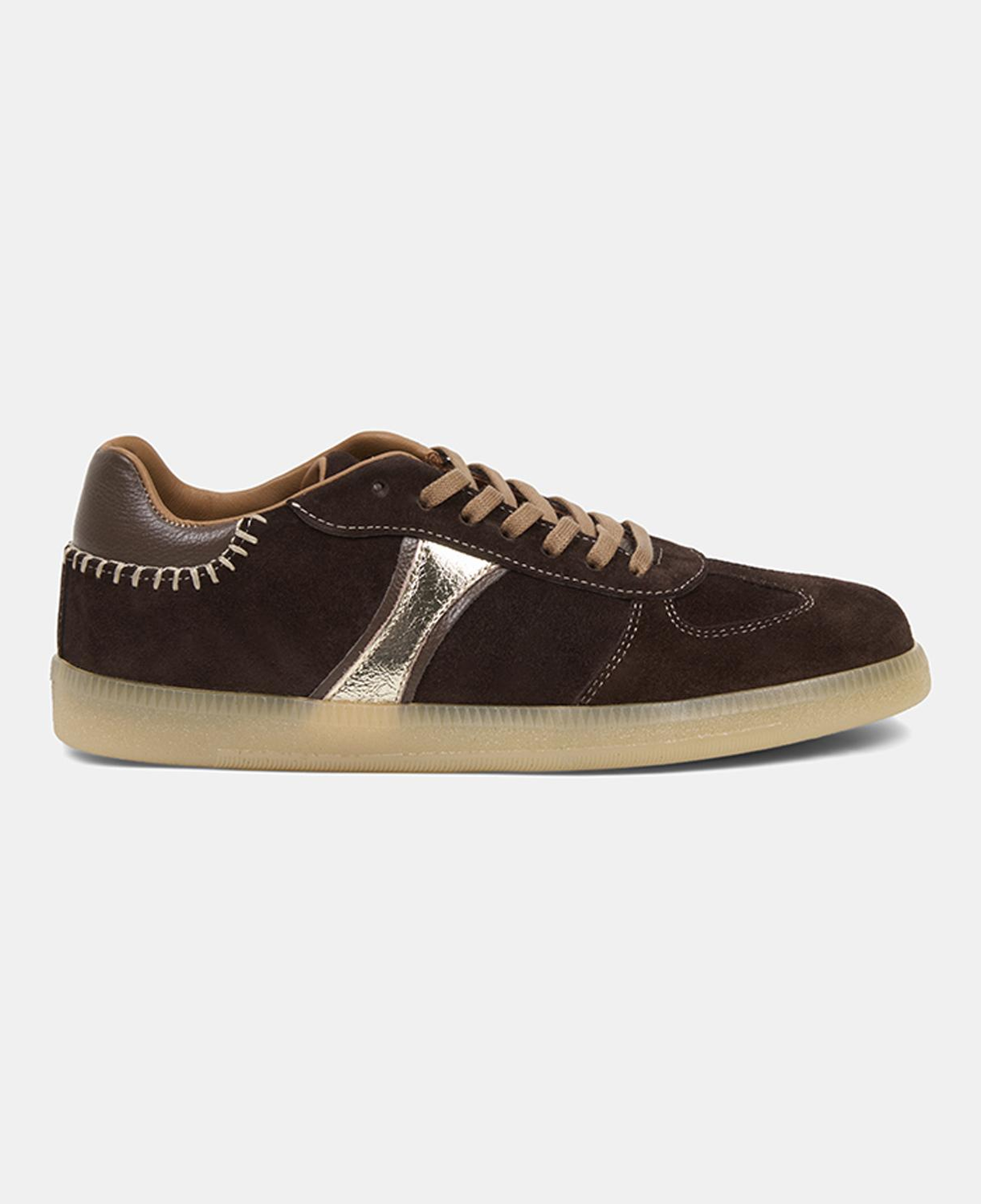 Kadın Kahve Bağcıklı Metalik Şerit Detaylı Süet Sneaker