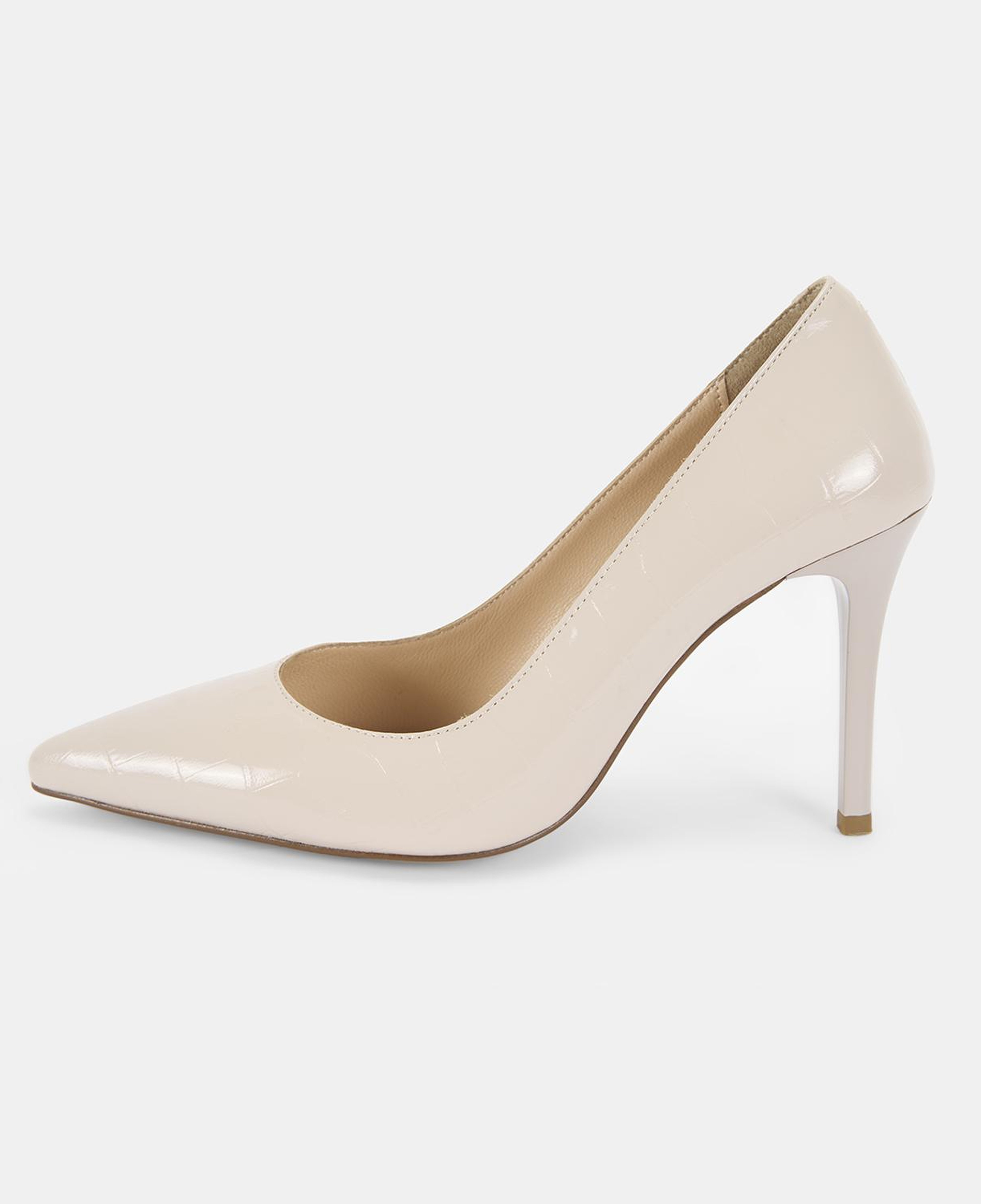 Kadın Krem Kroko Baskılı Deri Klasik Ayakkabı