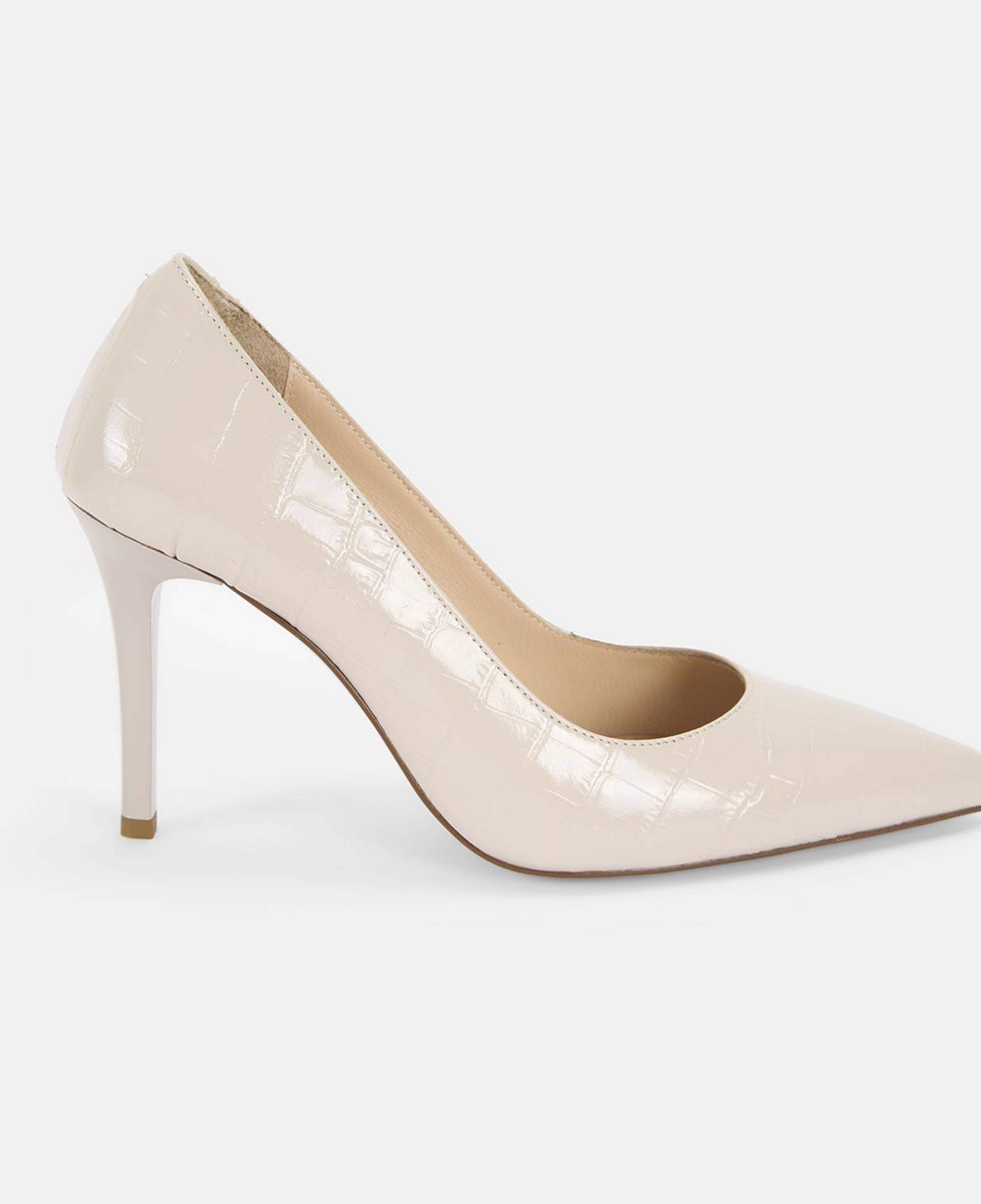 Kadın Krem Kroko Baskılı Deri Klasik Ayakkabı