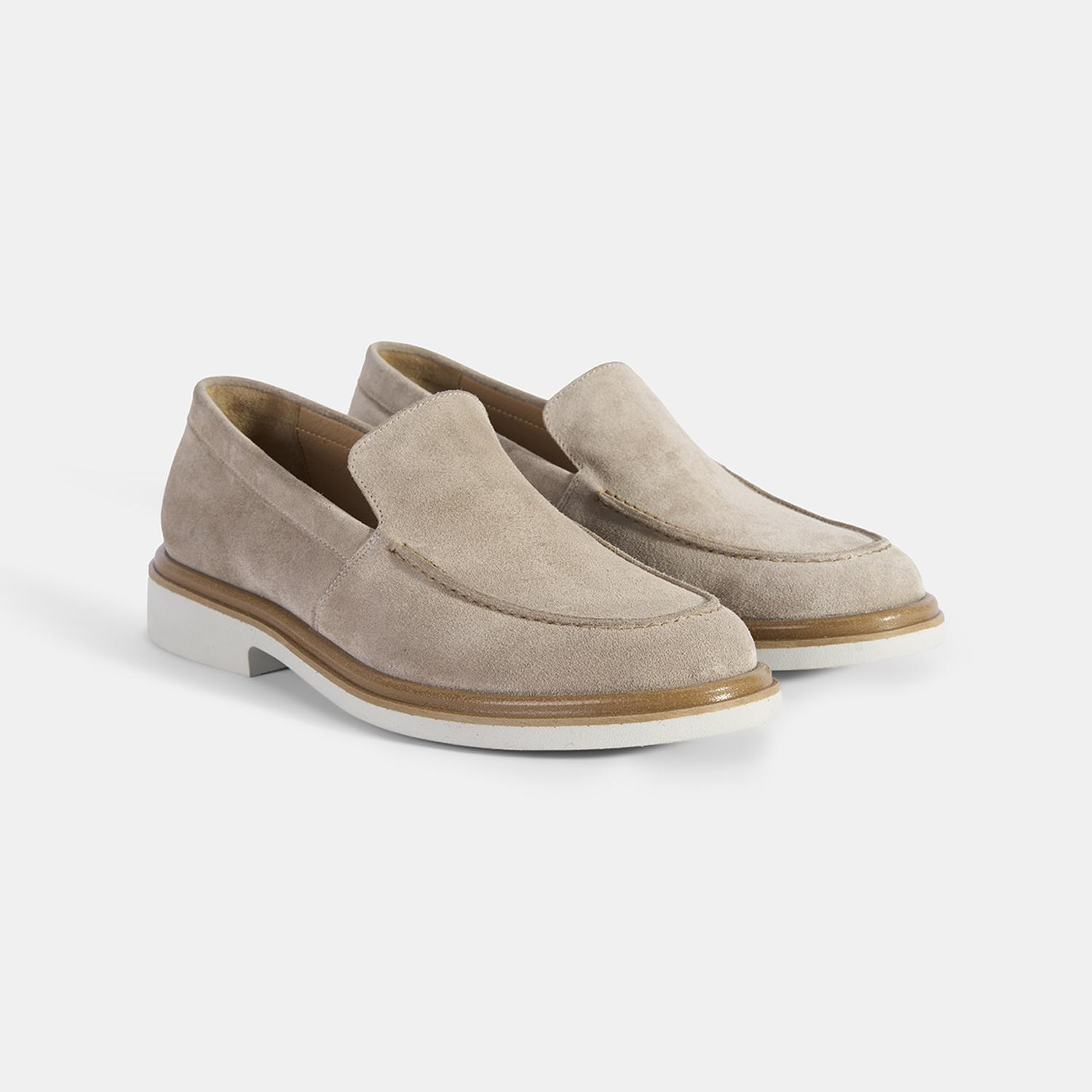 Erkek Bej Klasik Beyaz Tabanlı Süet Loafer