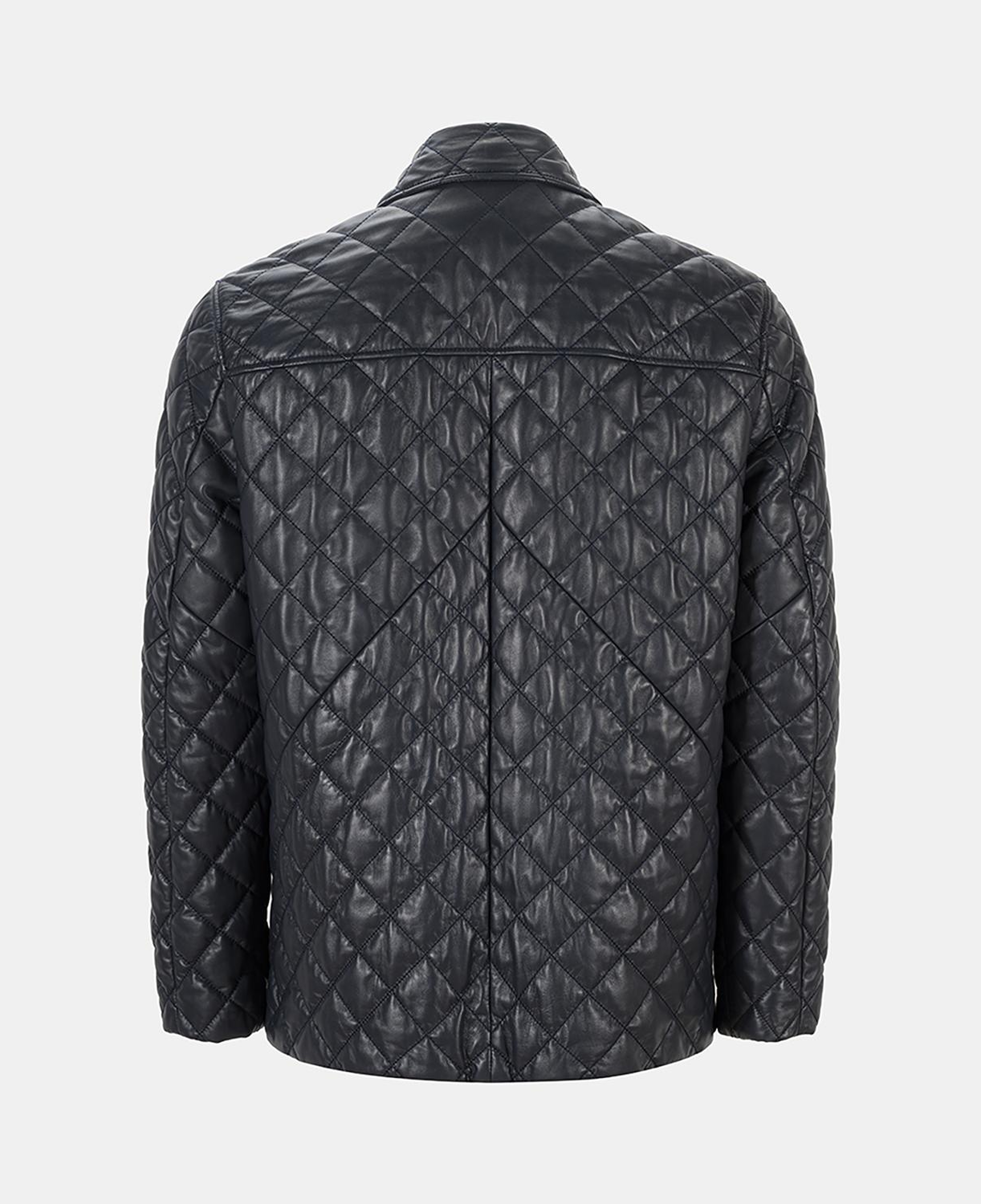 Erkek Lacivert Gömlek Yakalı Kapitoneli Deri Mont