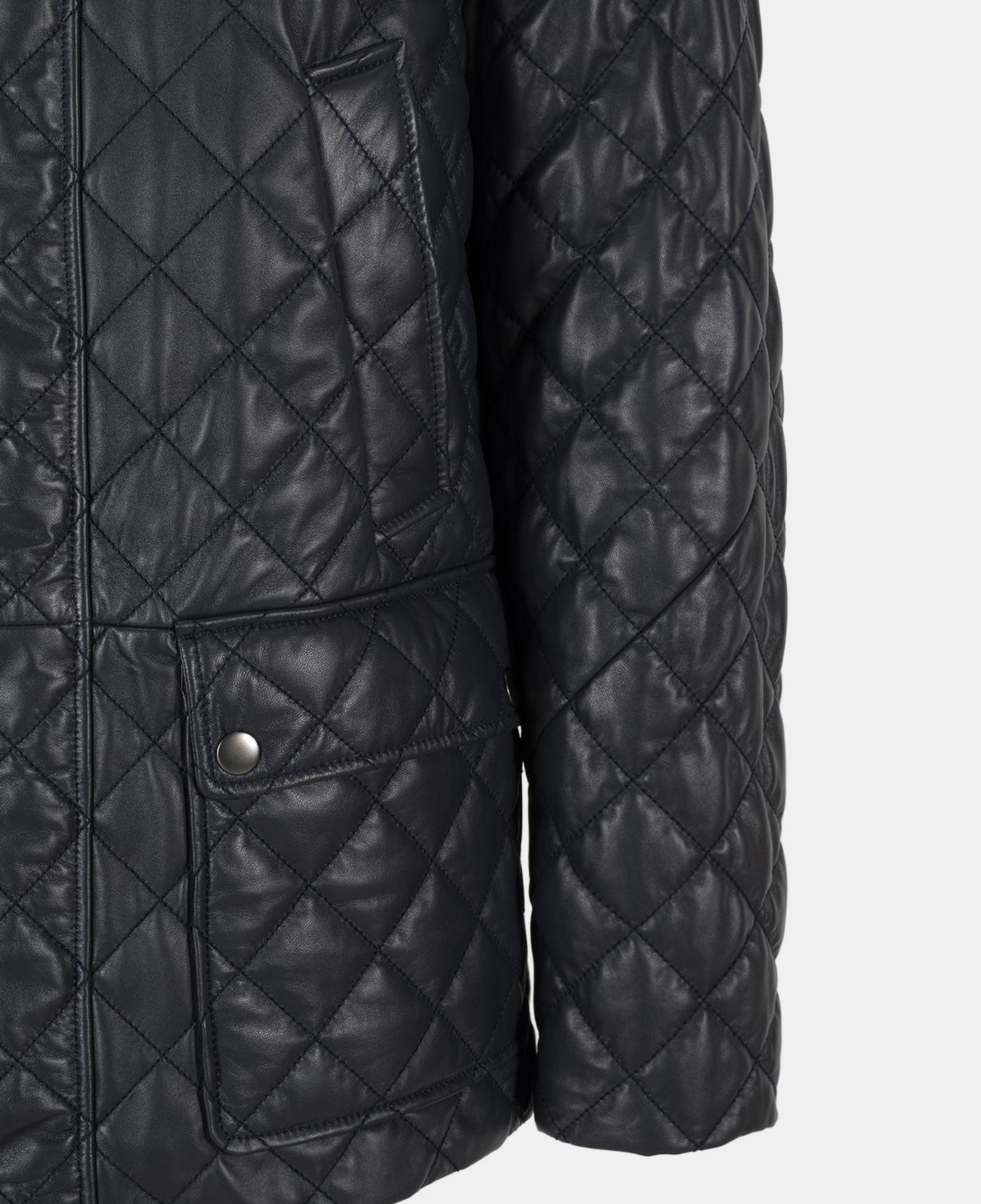 Erkek Lacivert Gömlek Yakalı Kapitoneli Deri Mont