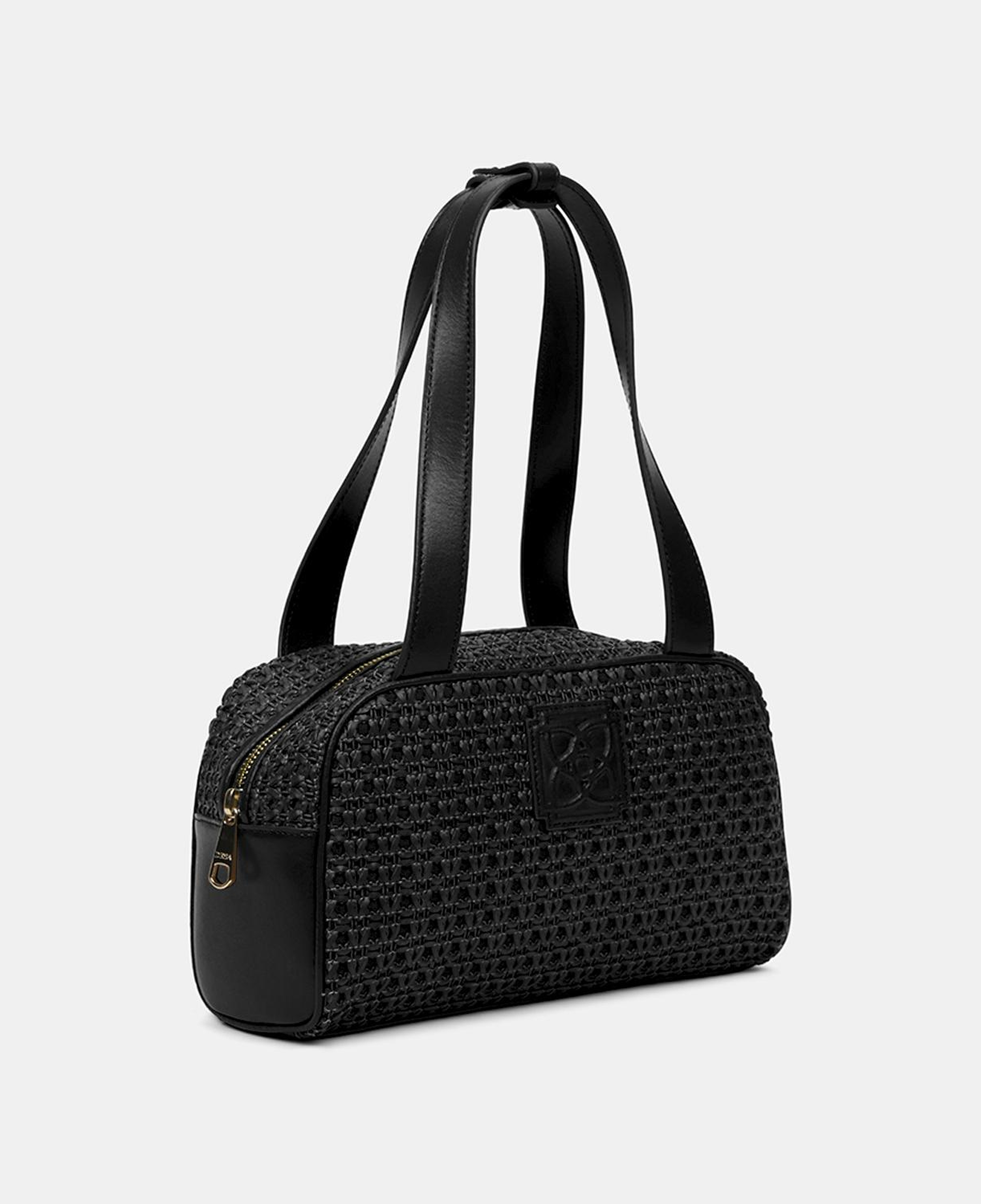 Kadın Siyah Örgü Detaylı Logolu Omuz Çantası