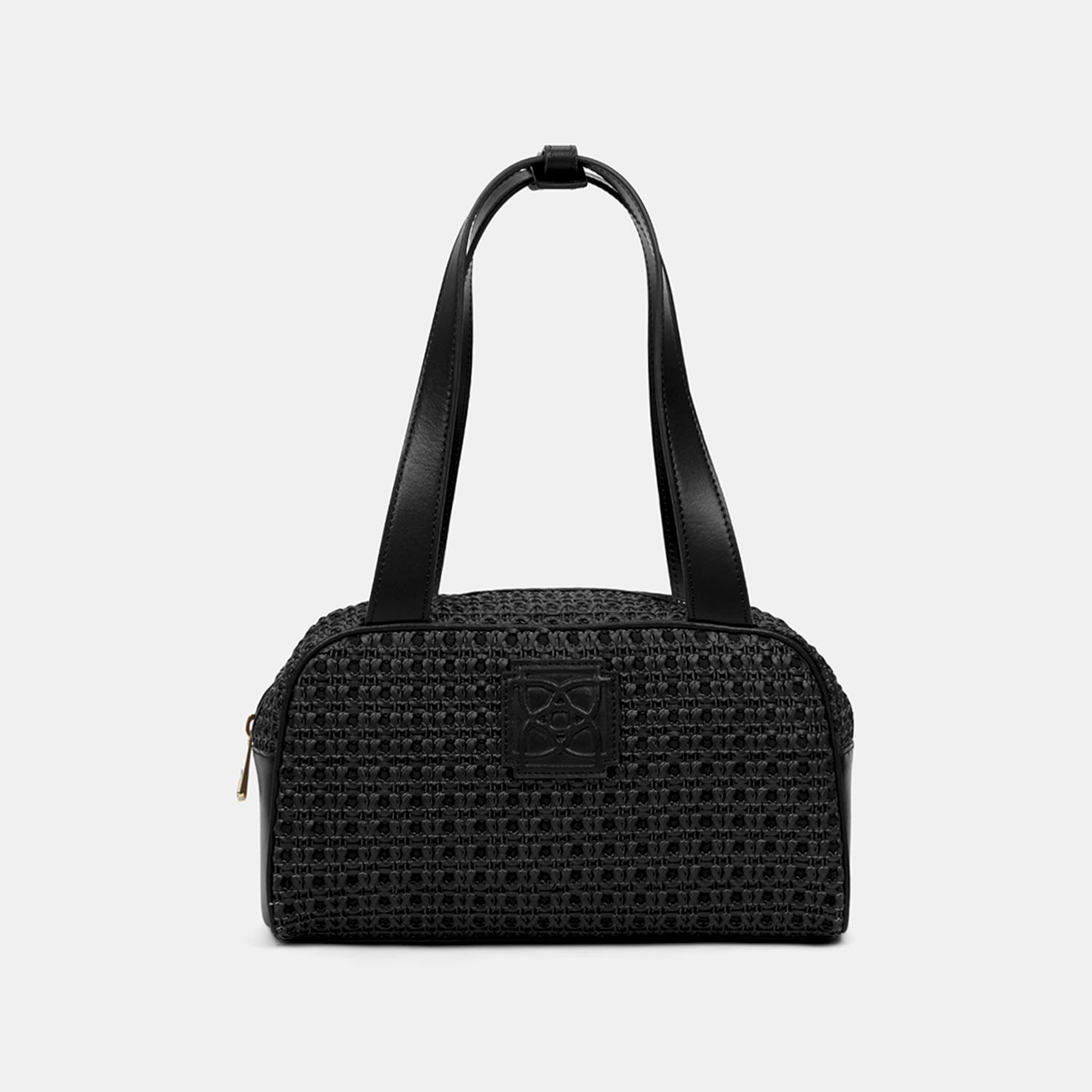 Kadın Siyah Örgü Detaylı Logolu Omuz Çantası