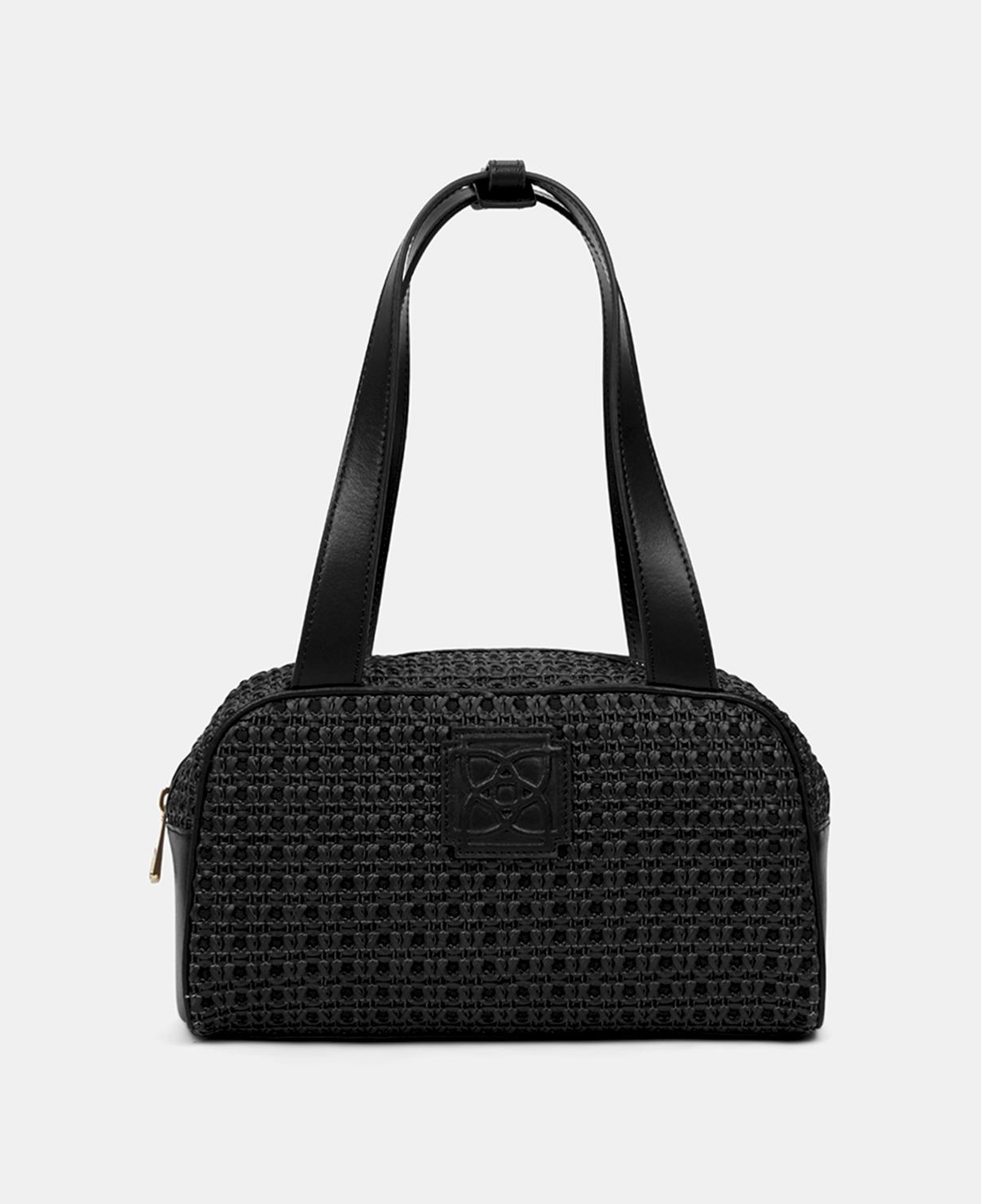 Kadın Siyah Örgü Detaylı Logolu Omuz Çantası