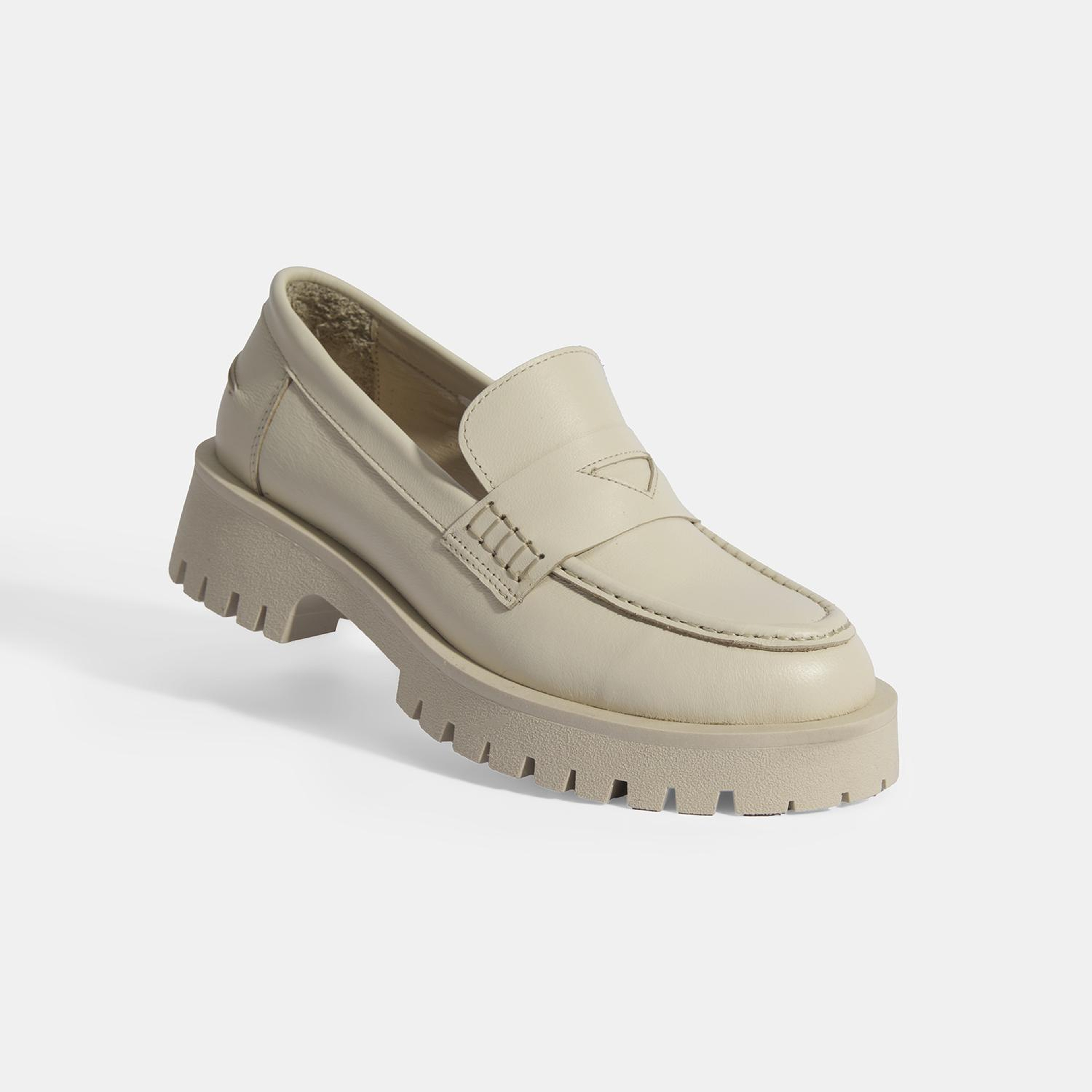 Kadın Bej Slip-On Deri Loafer