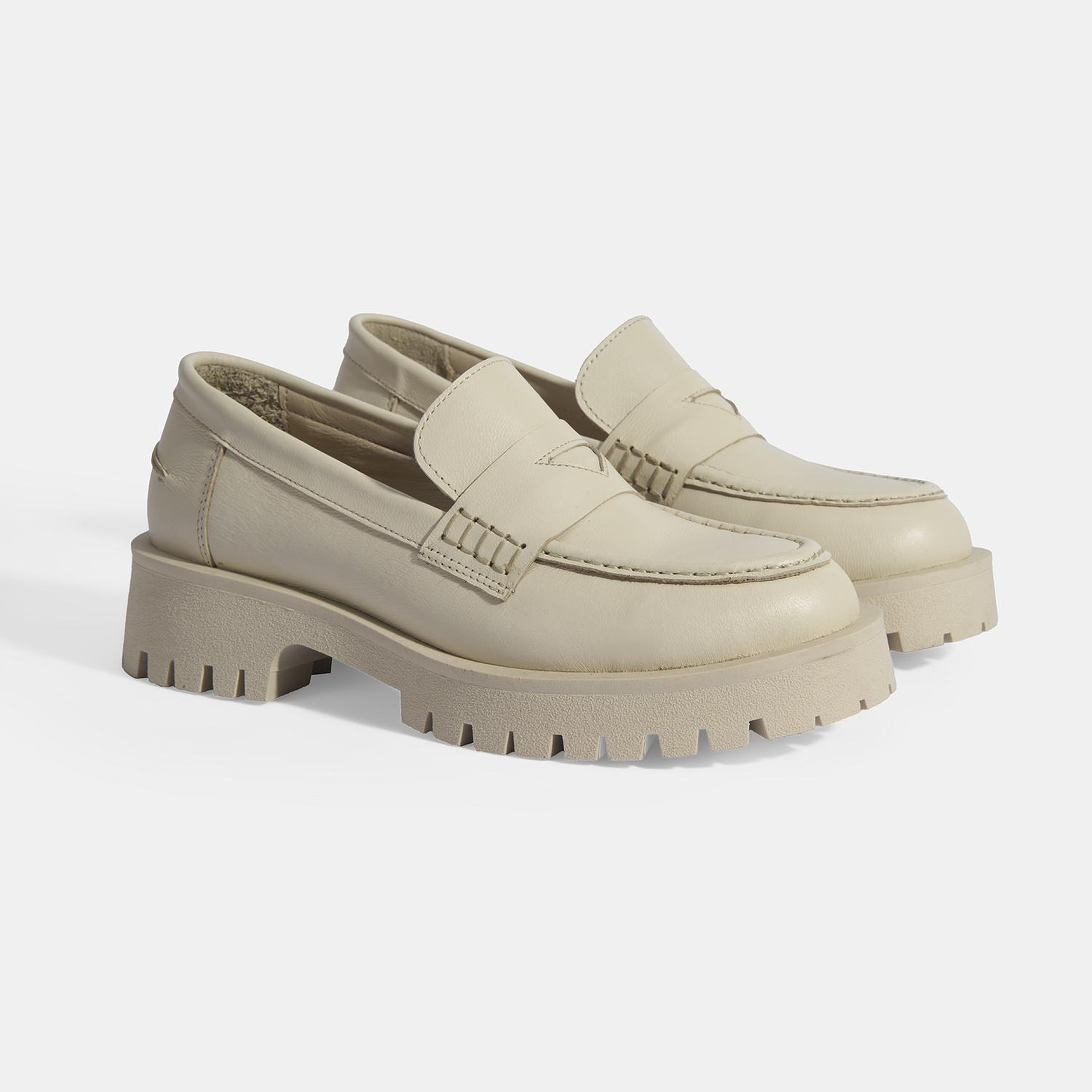 Kadın Bej Slip-On Deri Loafer