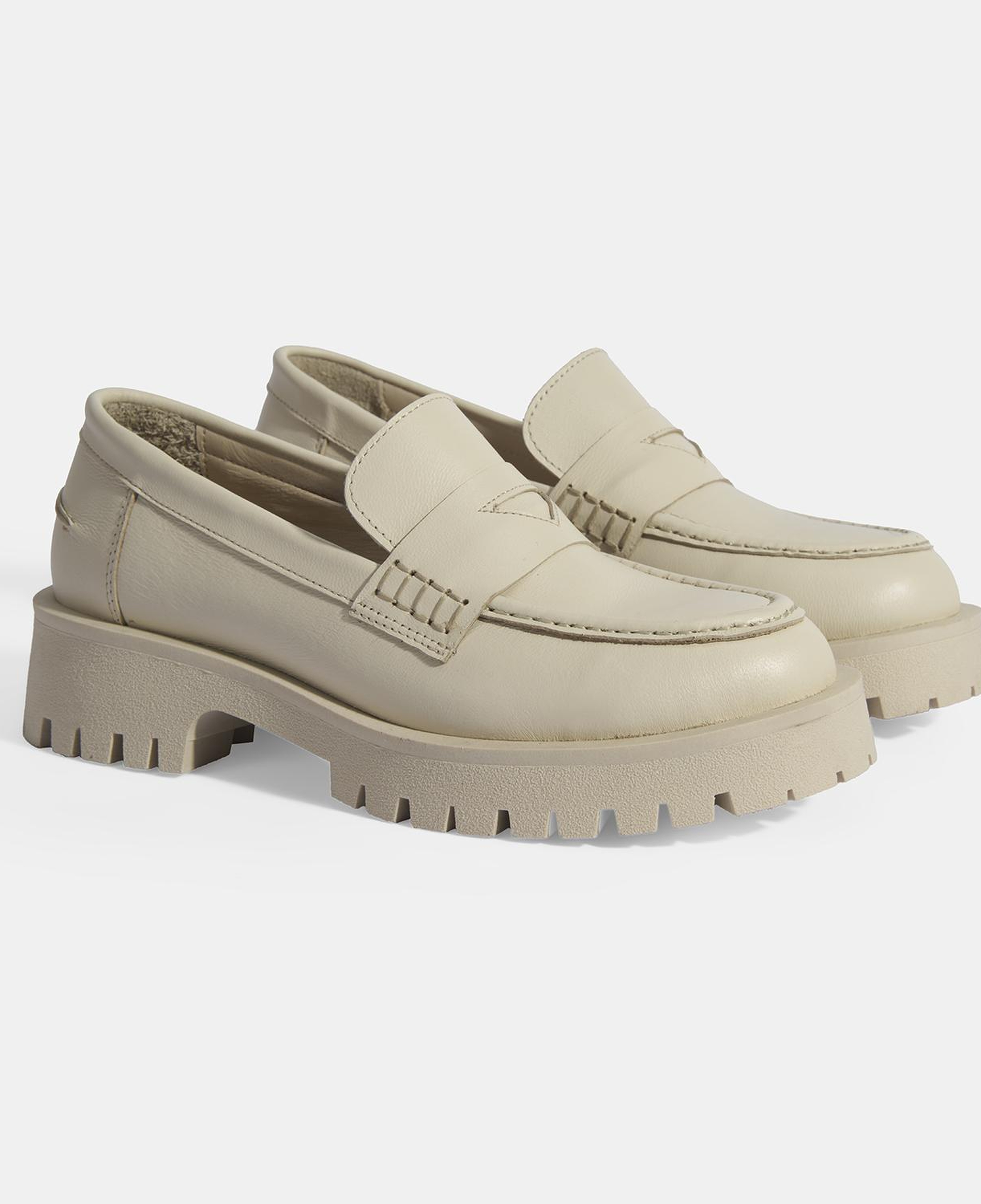 Kadın Bej Slip-On Deri Loafer