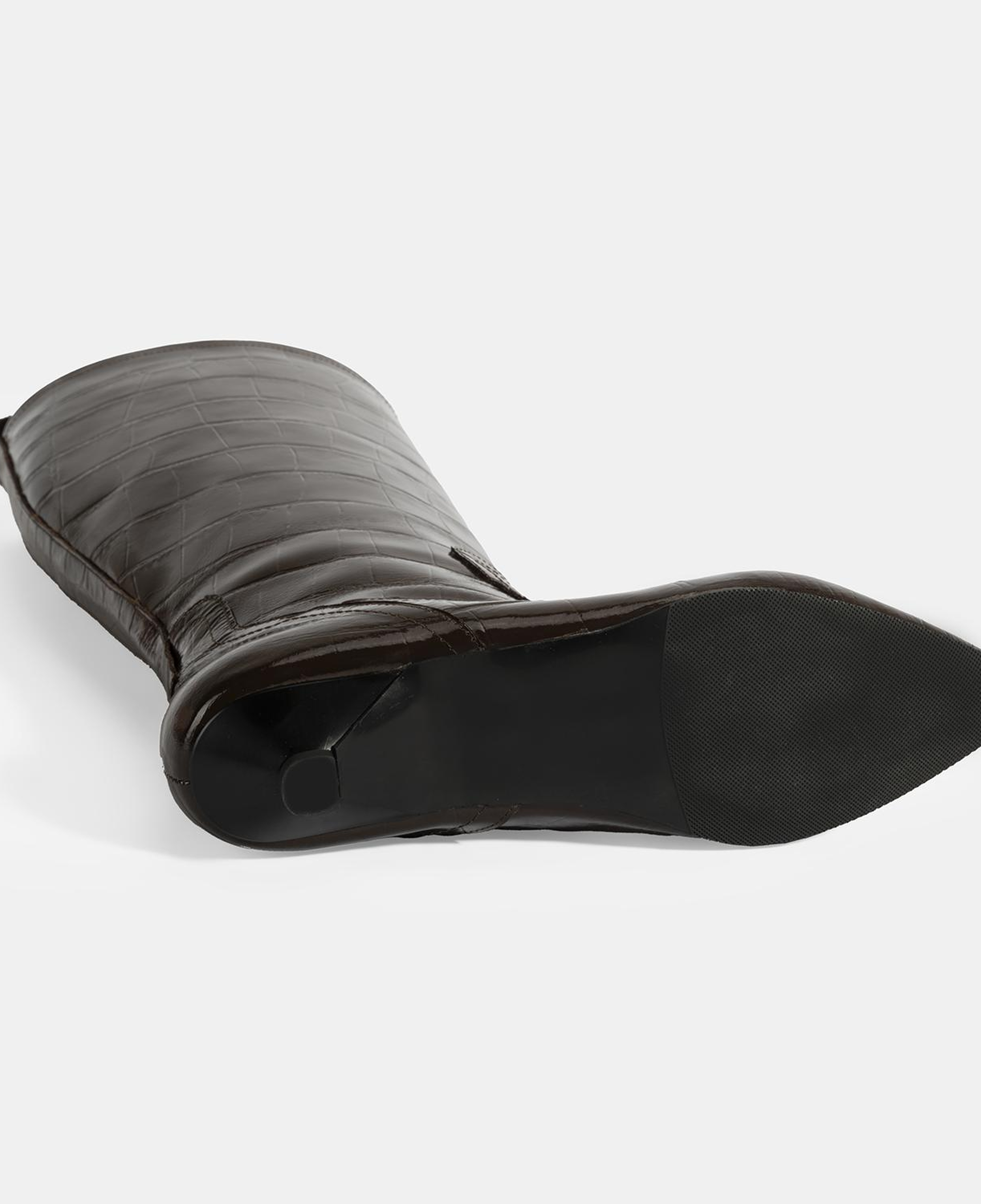 Kadın Kahve Kroko Baskılı İnce Topuklu Rugan Deri Çizme