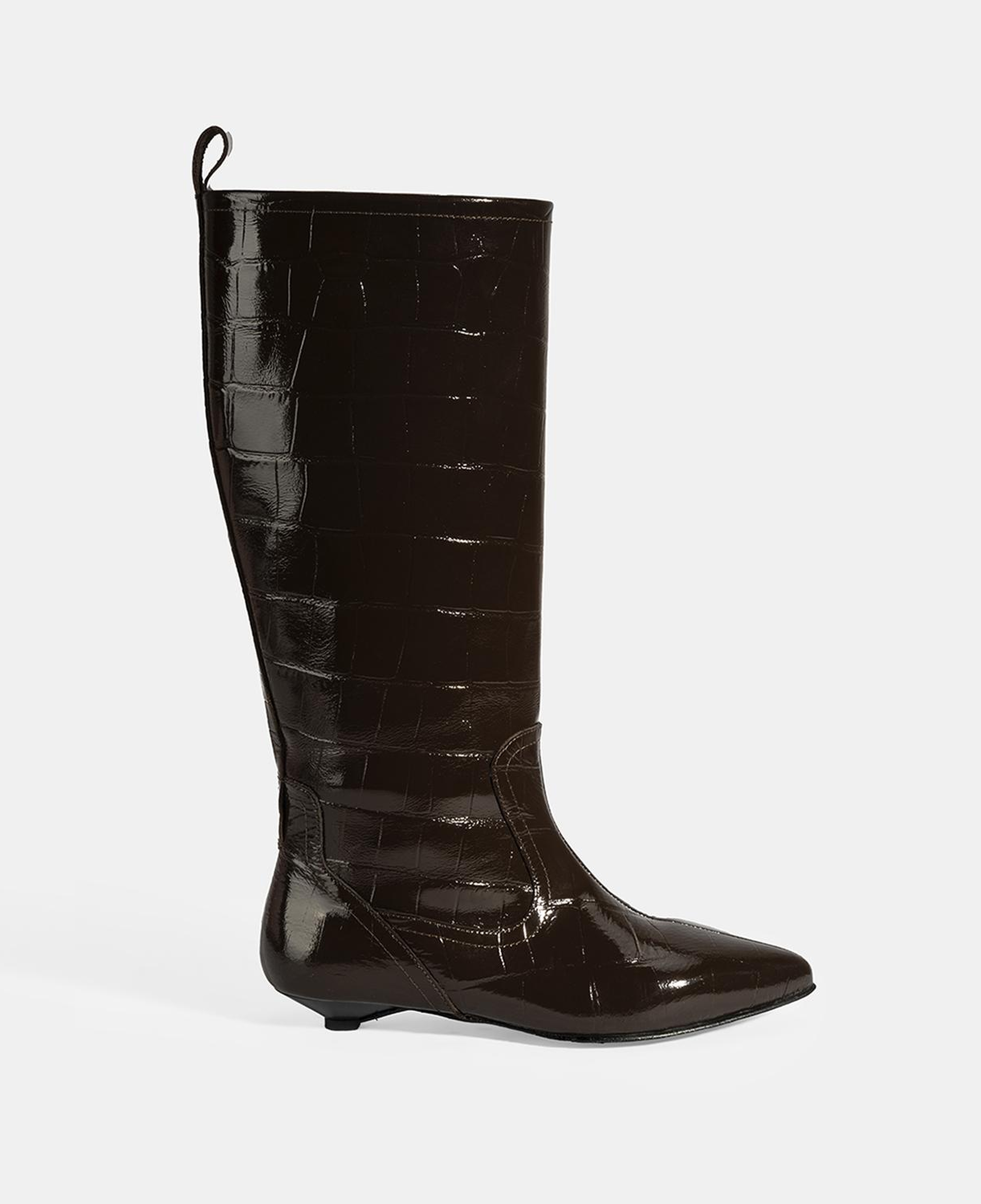 Kadın Kahve Kroko Baskılı İnce Topuklu Rugan Deri Çizme