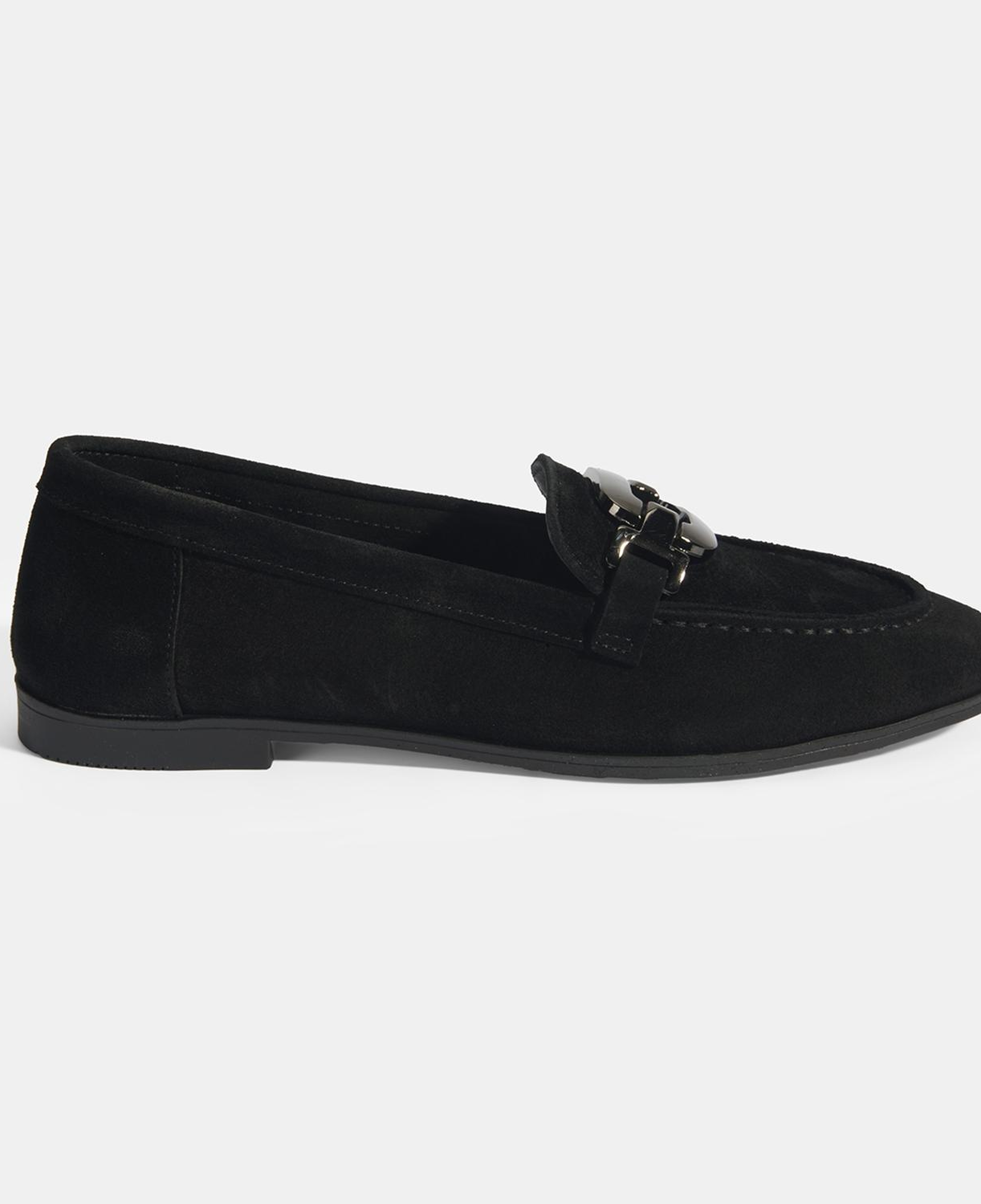 Kadın Siyah Metal Aksesuarlı Süet Loafer