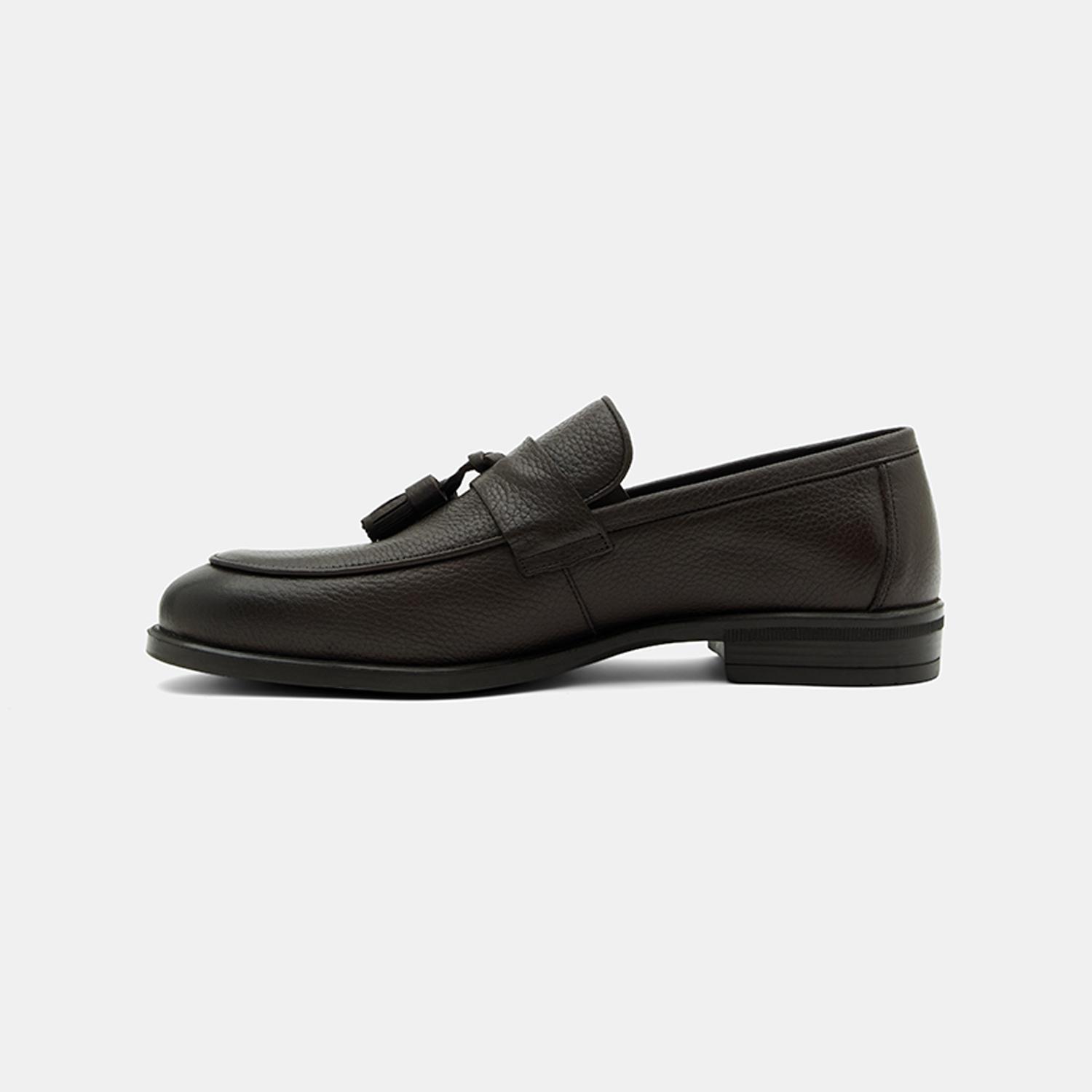 Erkek Acı Kahve Püskül Detaylı Deri Loafer