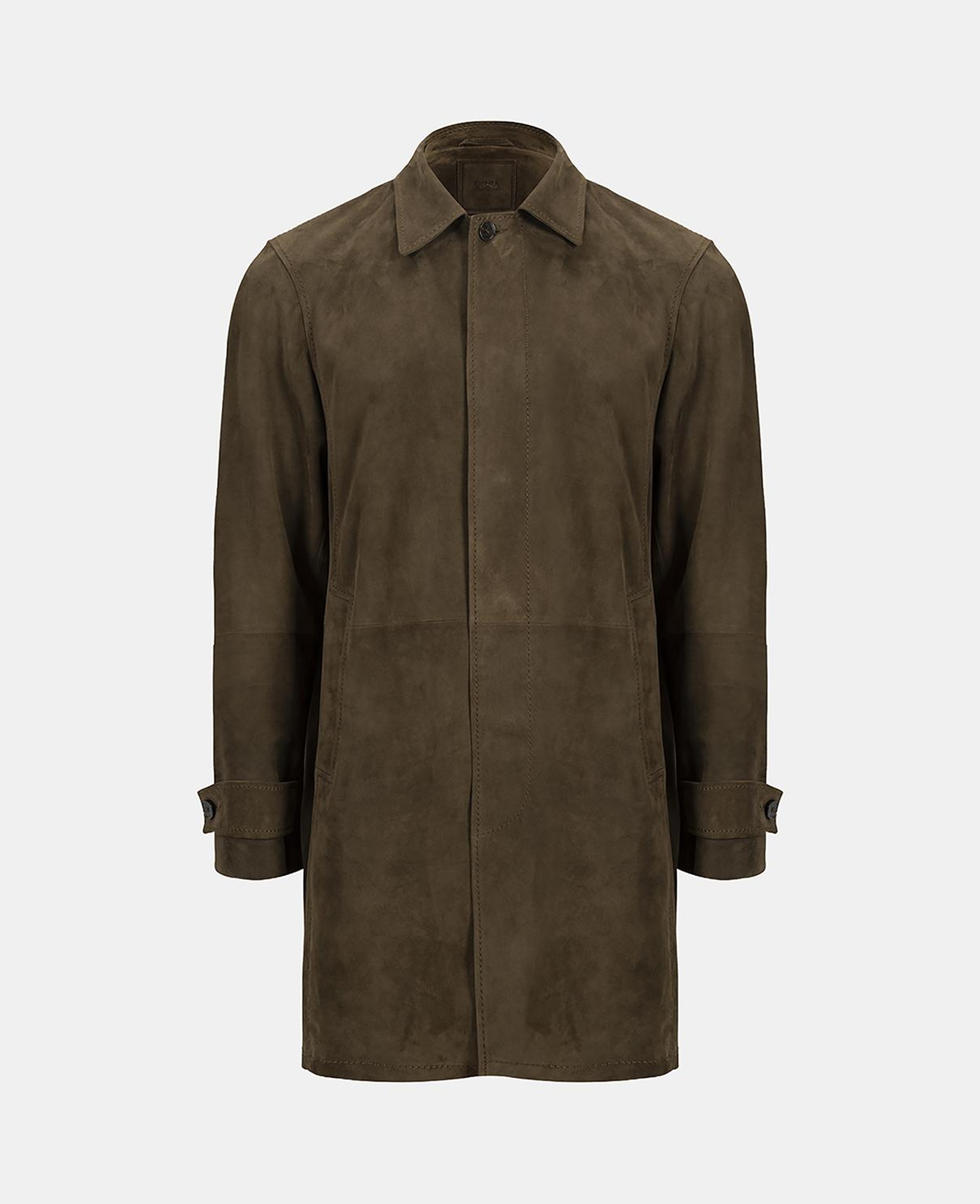 Erkek Haki Gömlek Yakalı Düğmeli Süet Deri Ceket