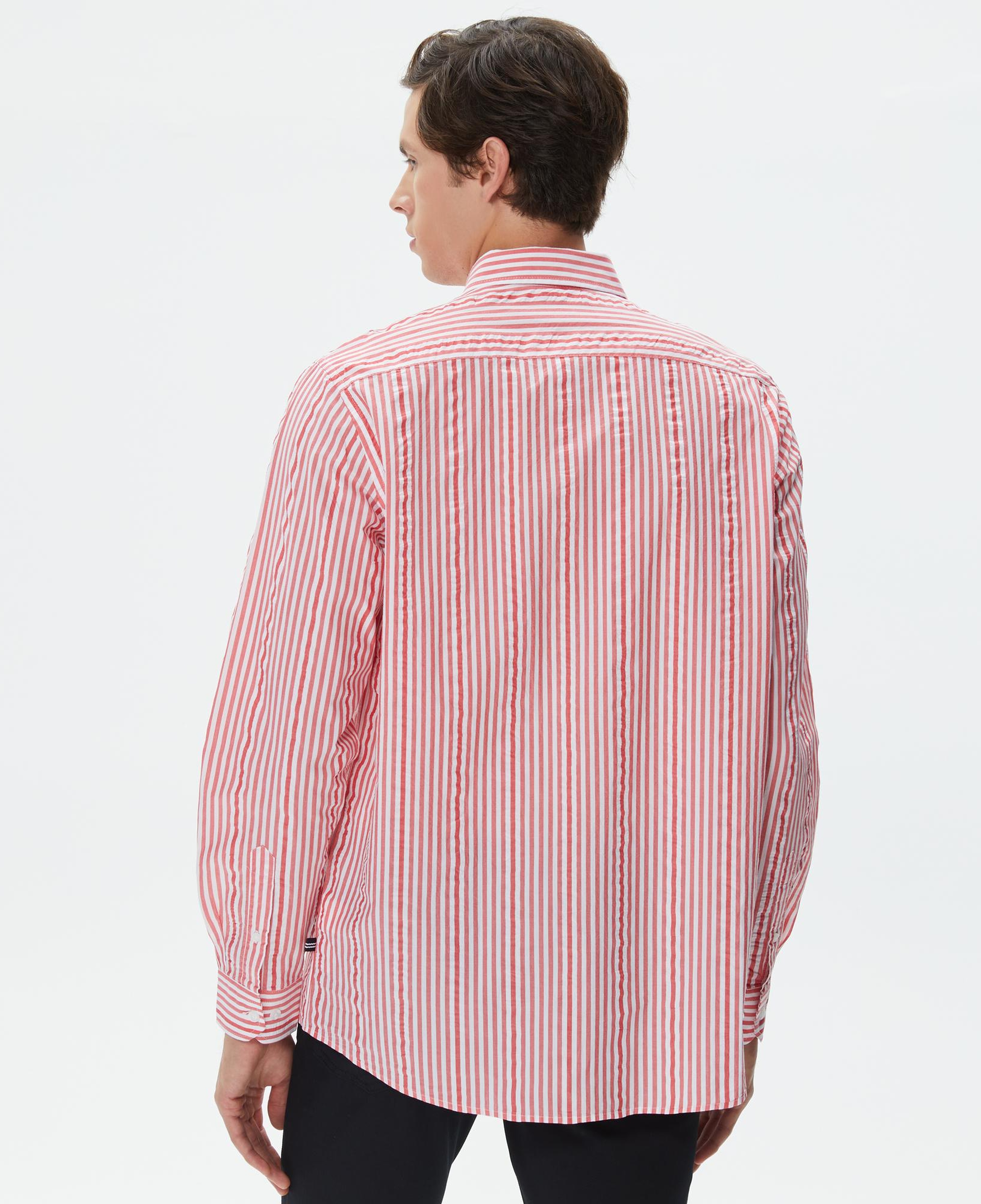 Nautica Erkek Kırmızı Classic Fit Uzun Kollu Çizgili Gömlek