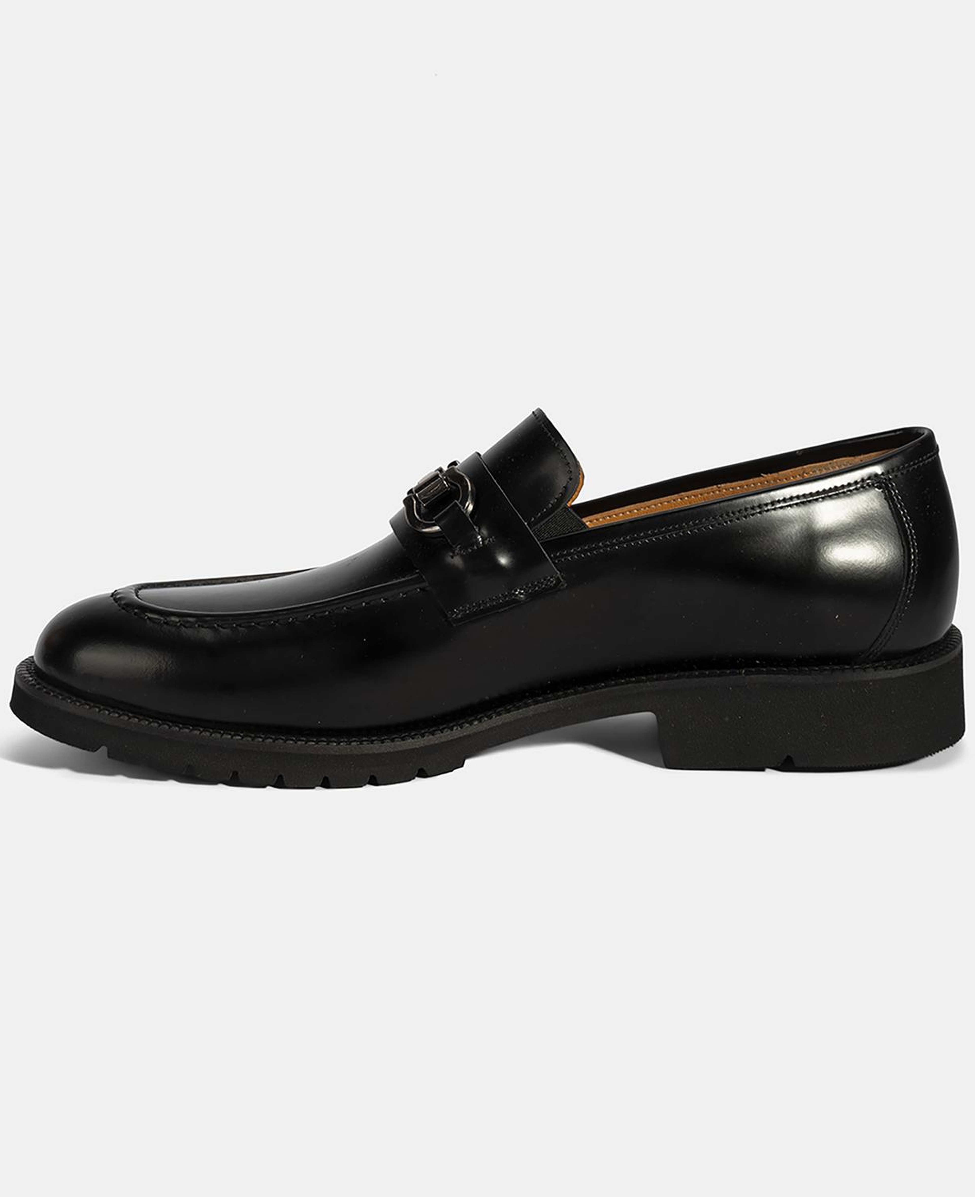 Erkek Siyah Metal Aksesuarlı Deri Loafer