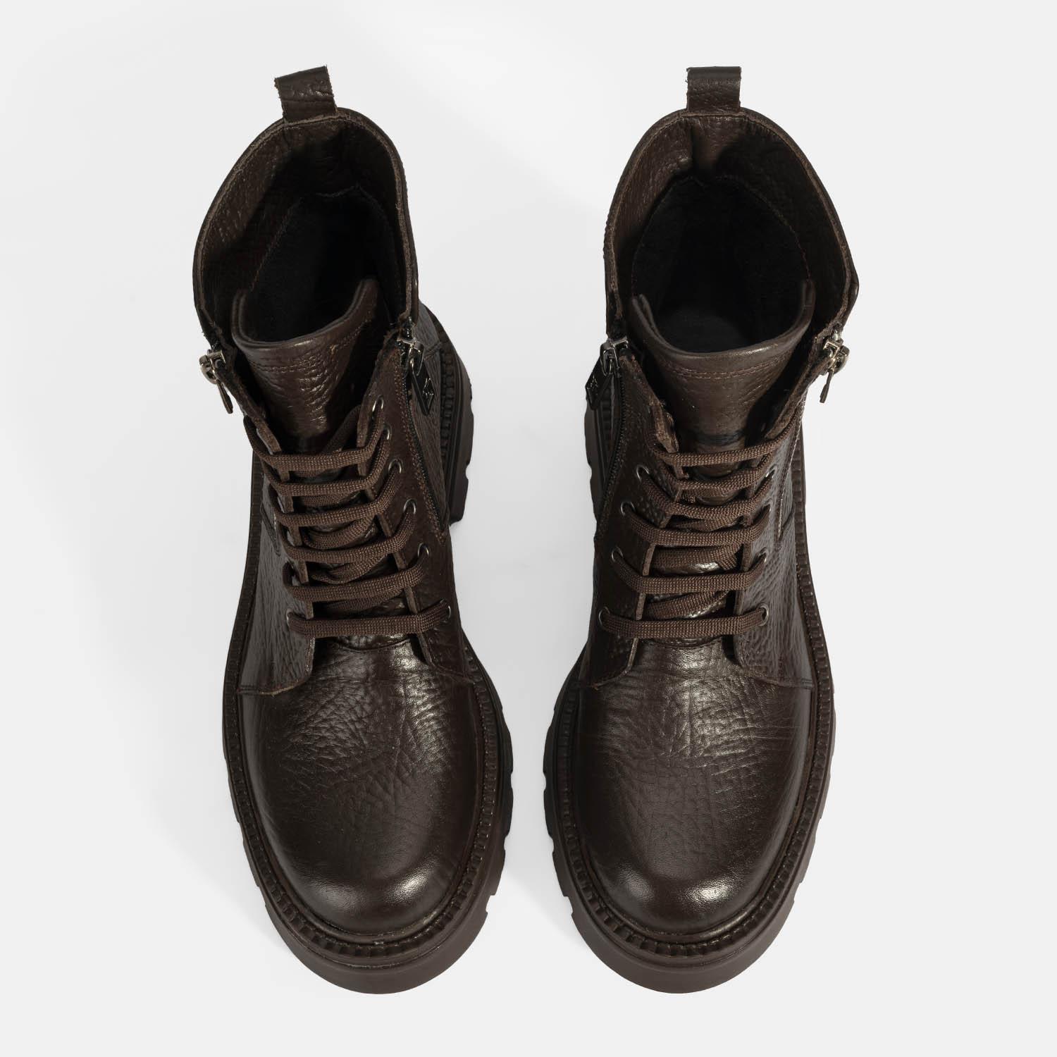 Kadın Kahve Bağcıklı Deri Postal Bot