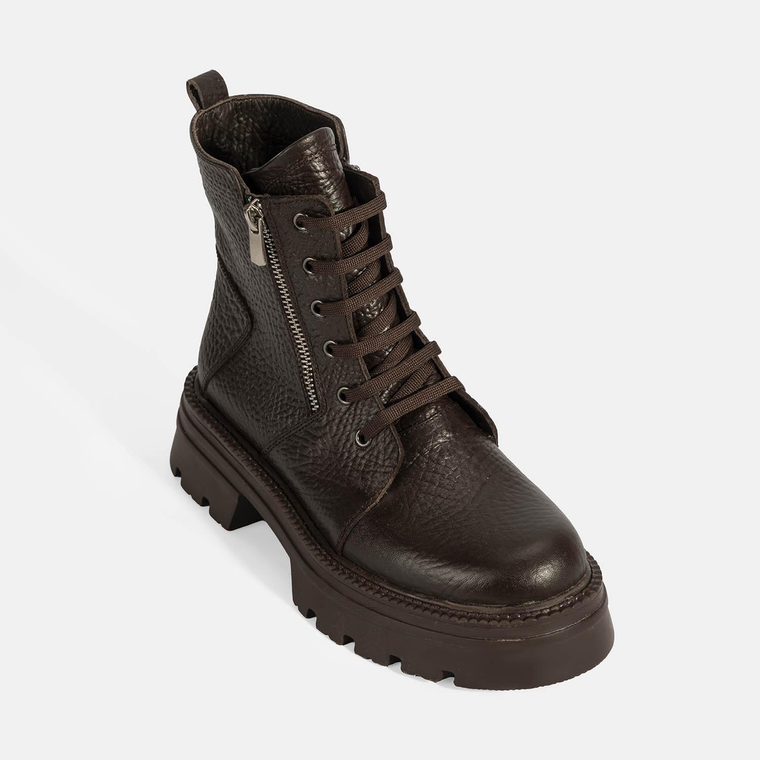 Kadın Kahve Bağcıklı Deri Postal Bot