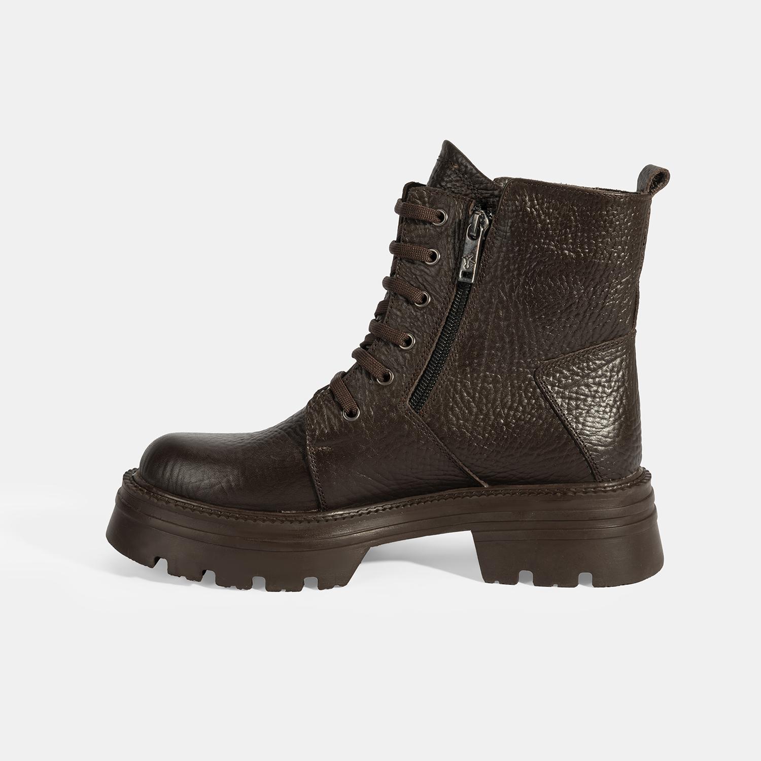 Kadın Kahve Bağcıklı Deri Postal Bot