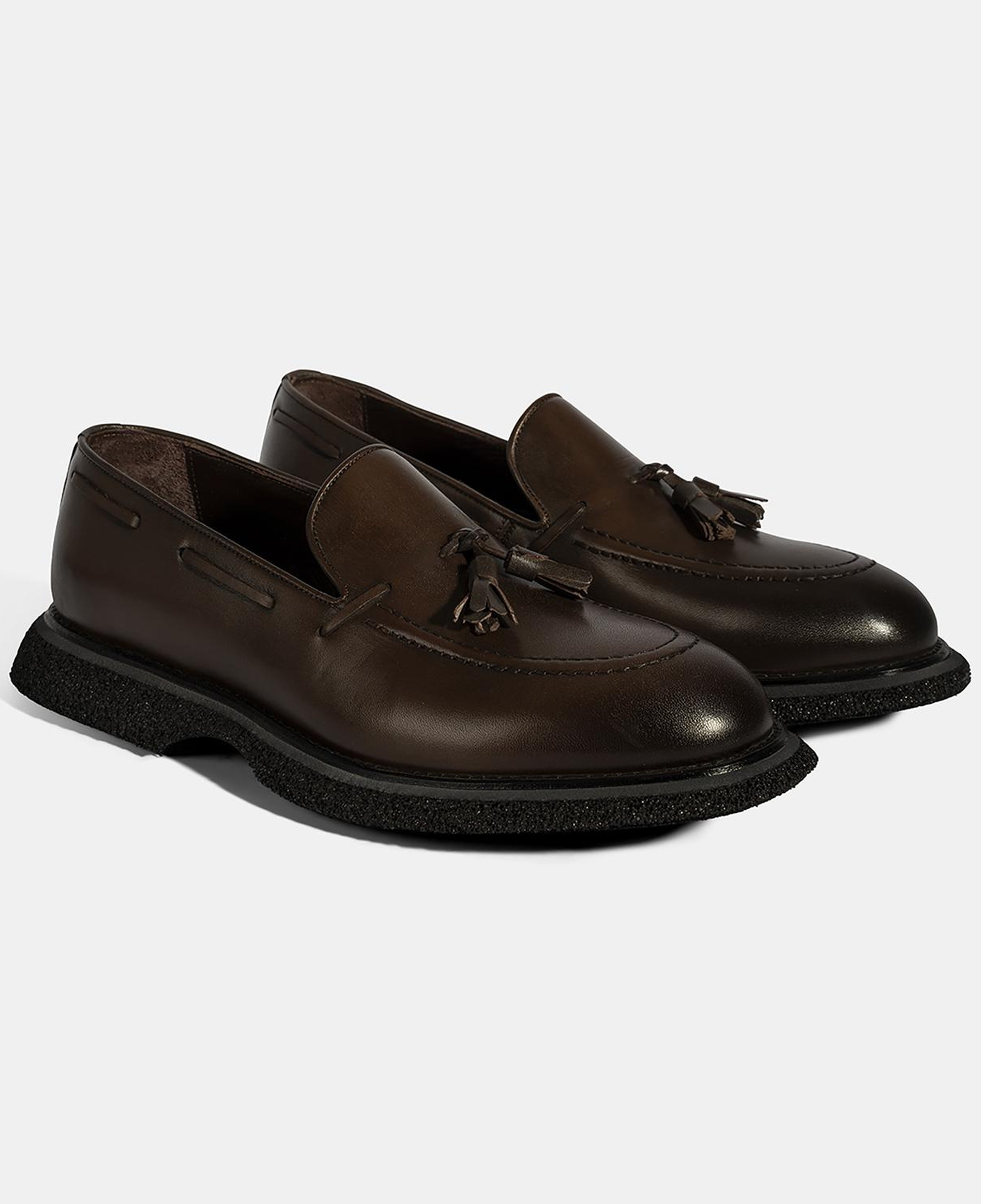 Erkek Kahve Püskül Detaylı Deri Loafer