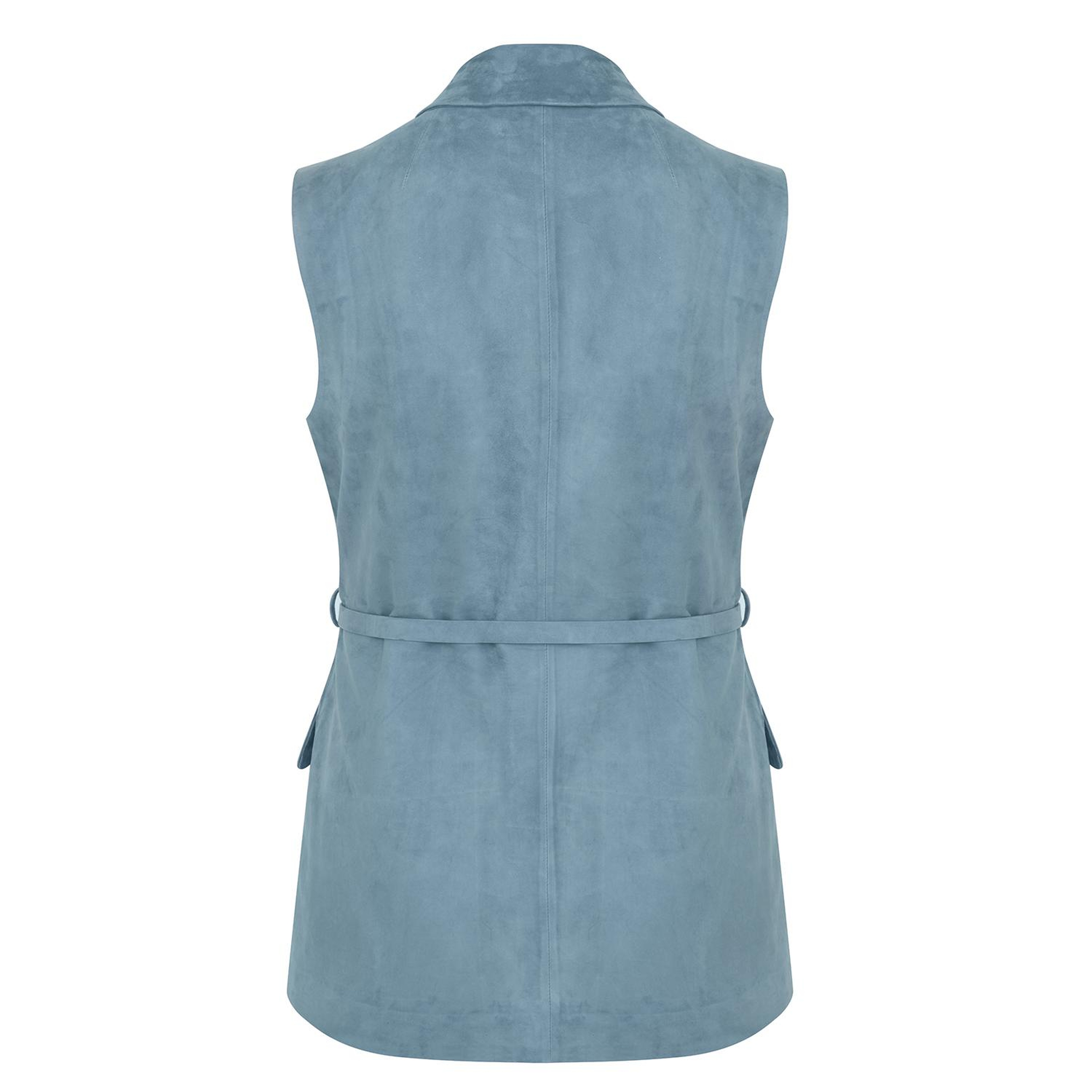 Teofila Mavi Kadın Süet Blazer Deri Yelek