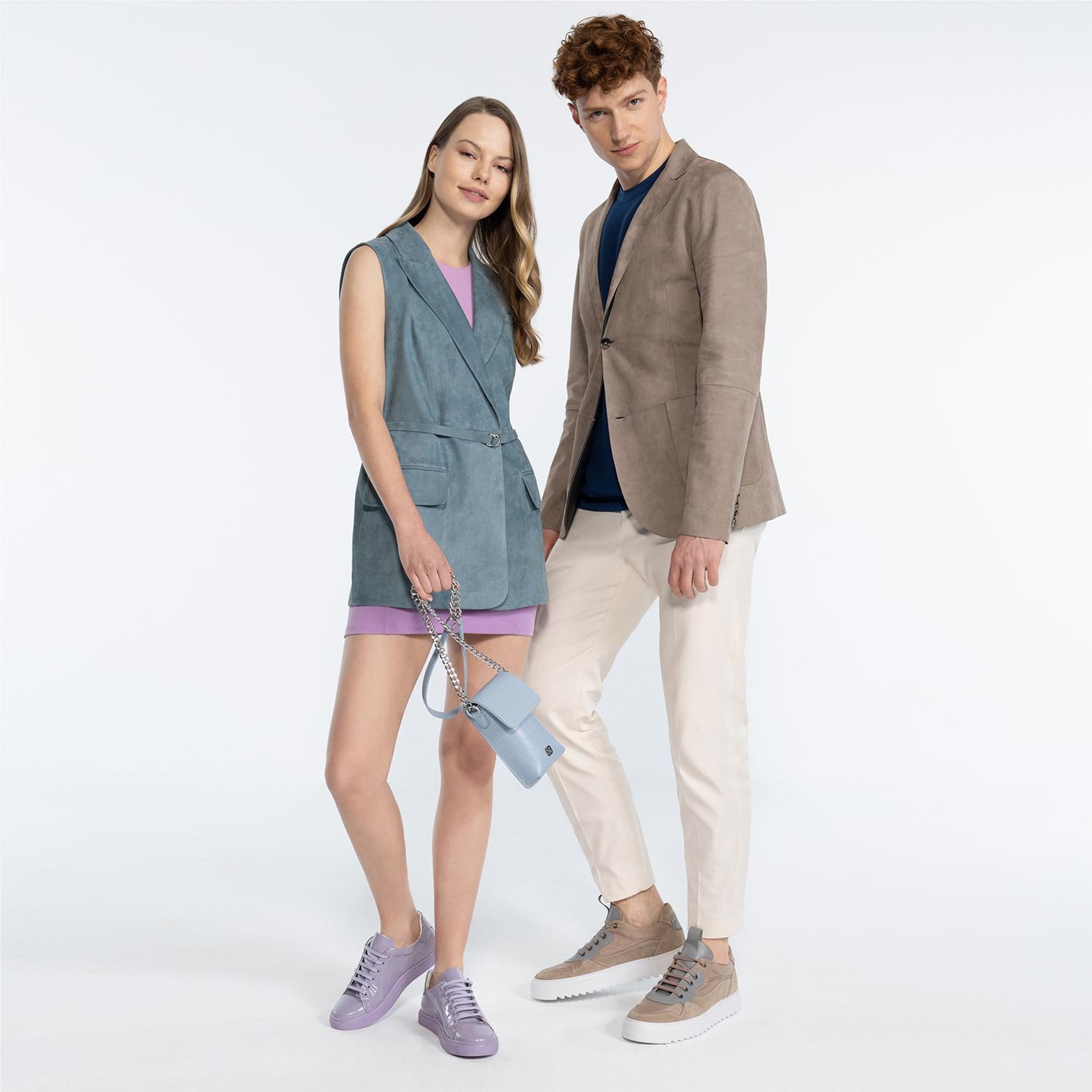 Teofila Mavi Kadın Süet Blazer Deri Yelek