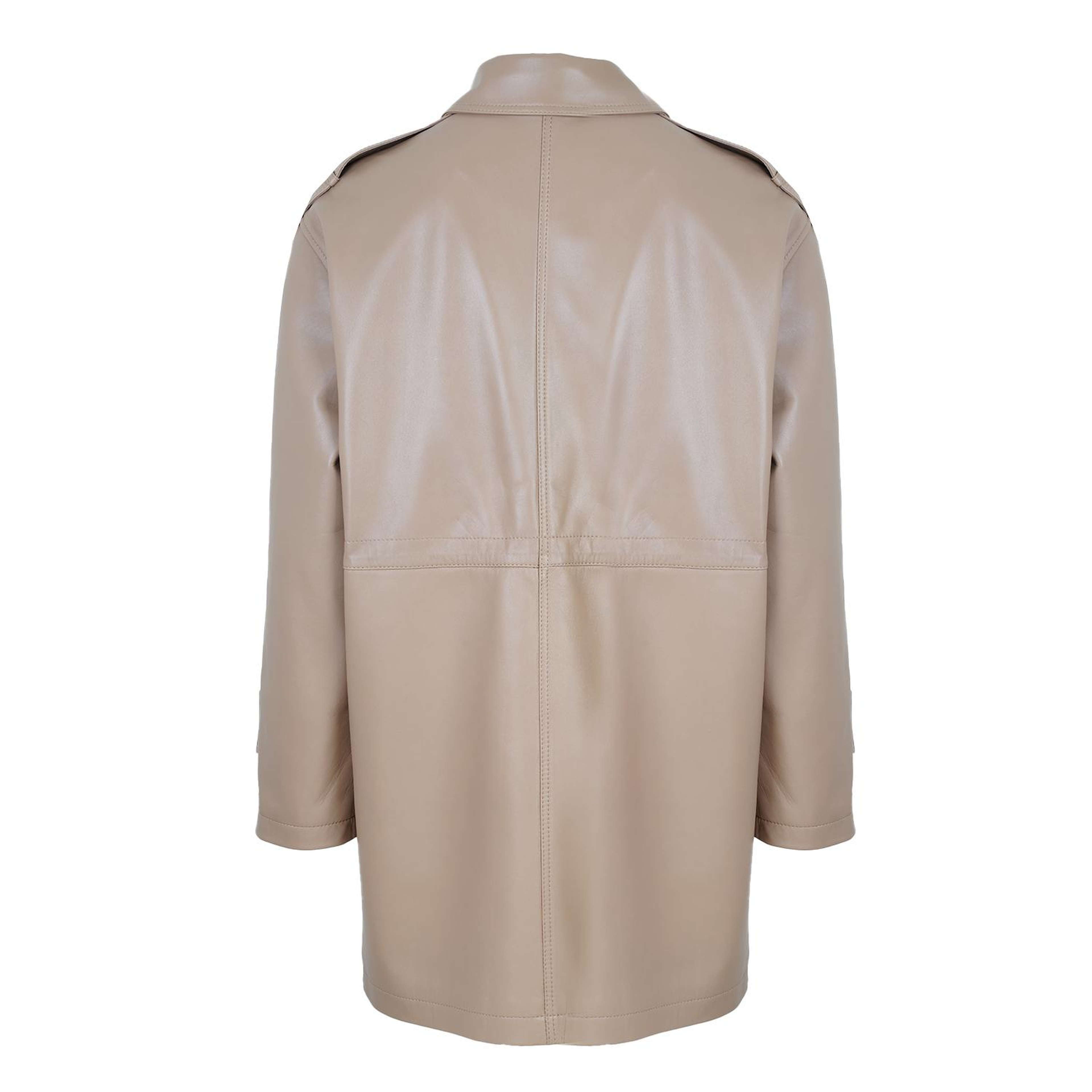 Carlynda Bej Kadın Deri Oversize Pardösü