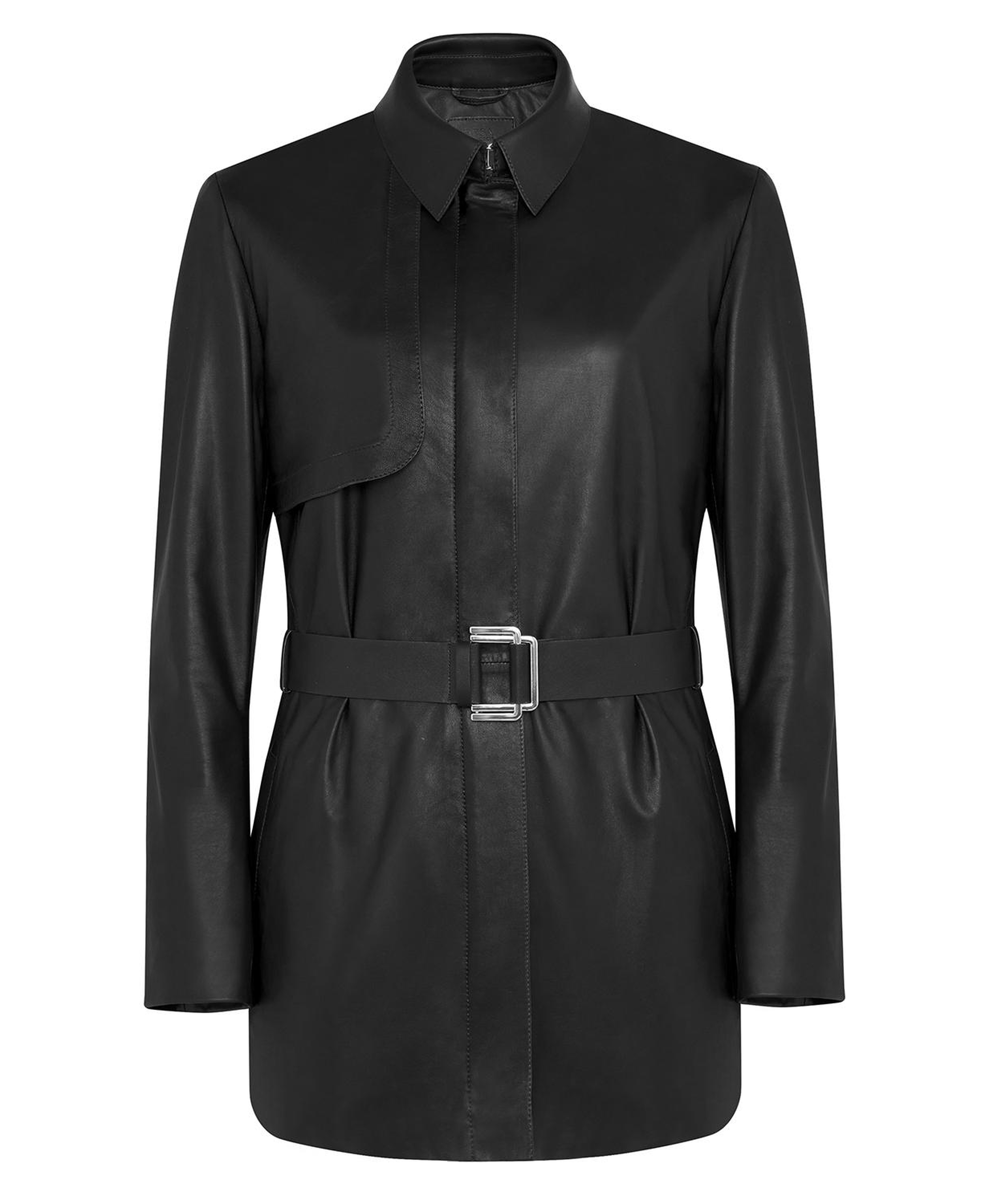 Kelly Siyah Kadın Deri Trençkot