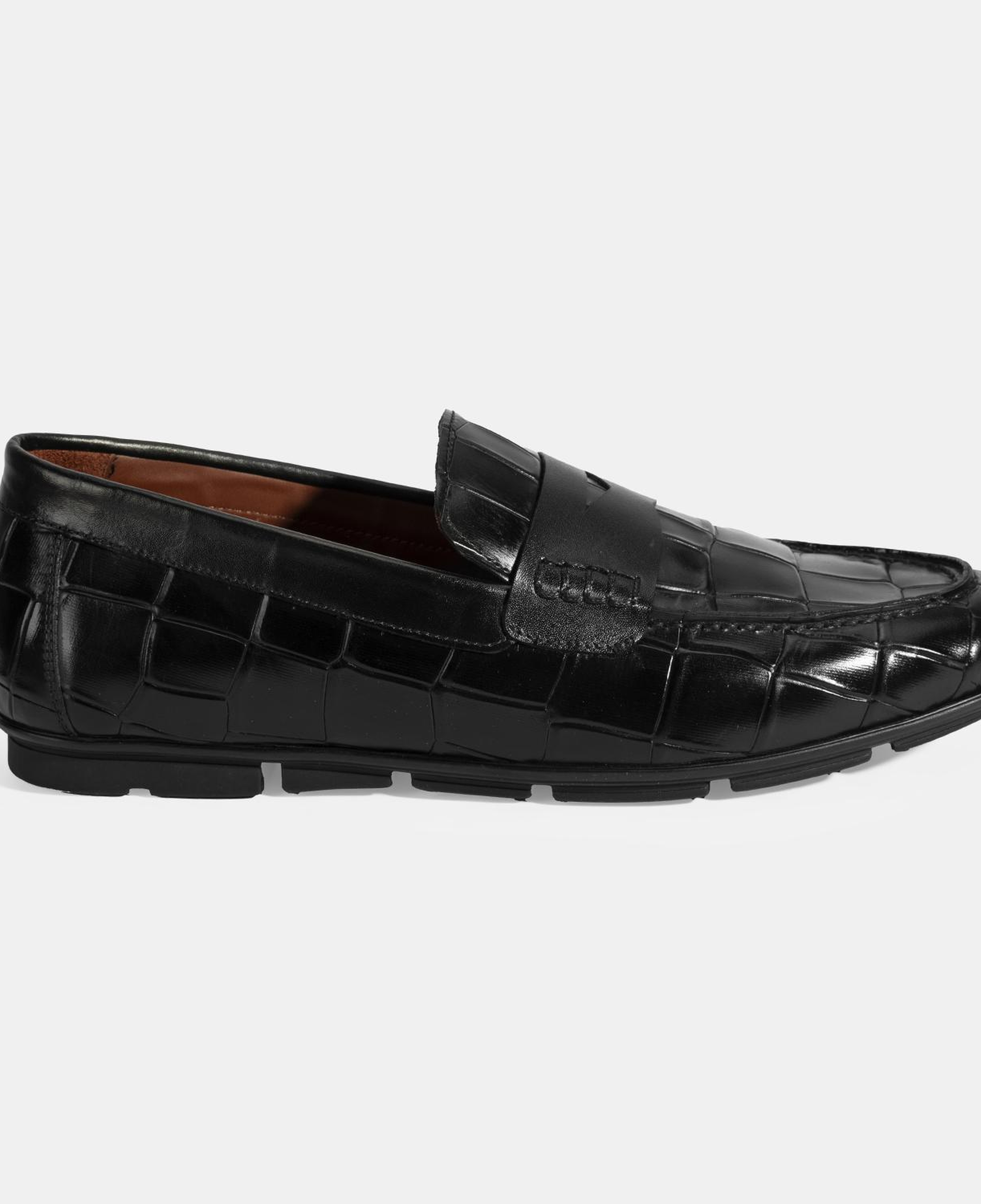 Erkek Siyah Kroko Baskılı Deri Loafer