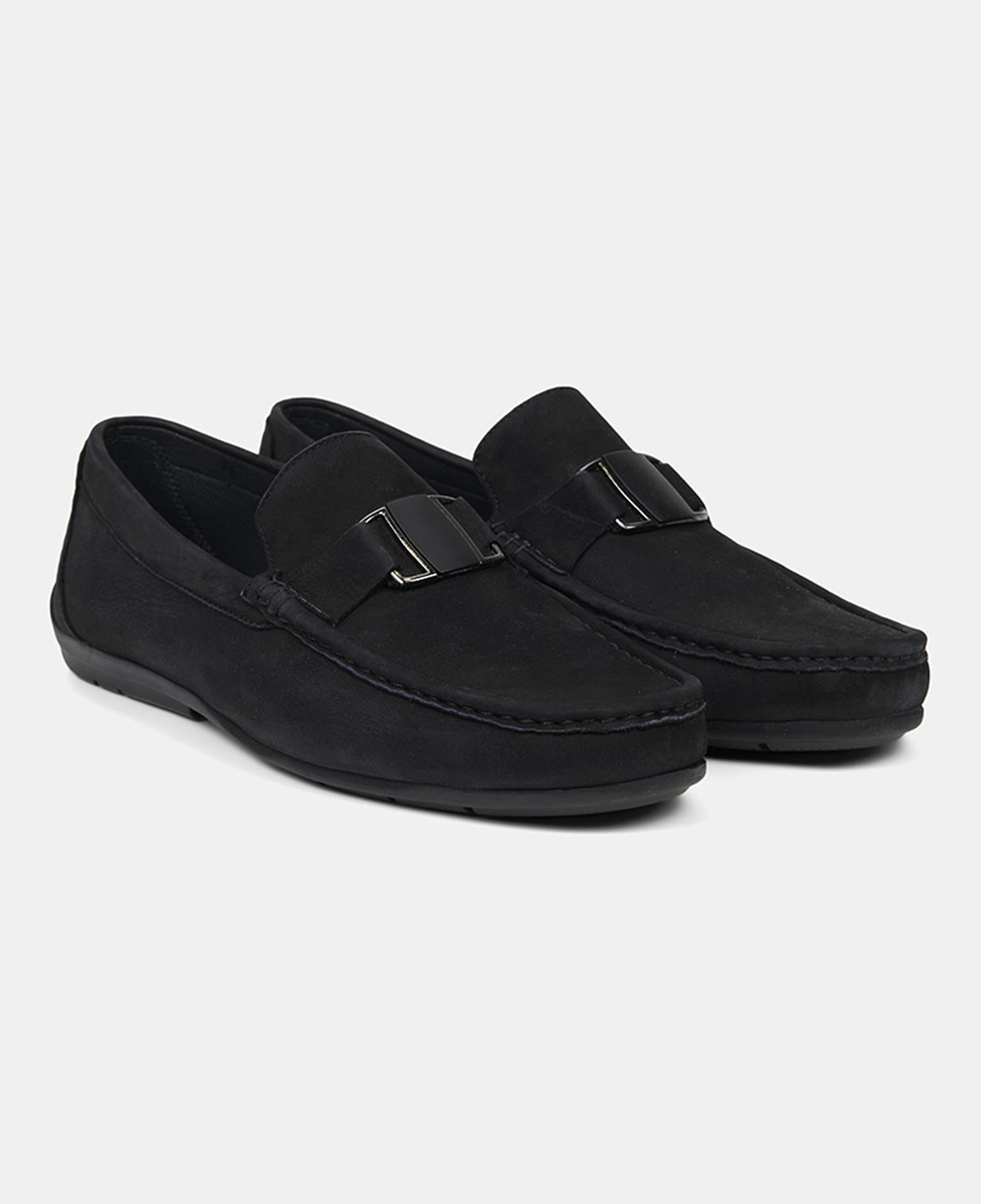 Erkek Siyah Metal Aksesuarlı Nubuk Deri Loafer