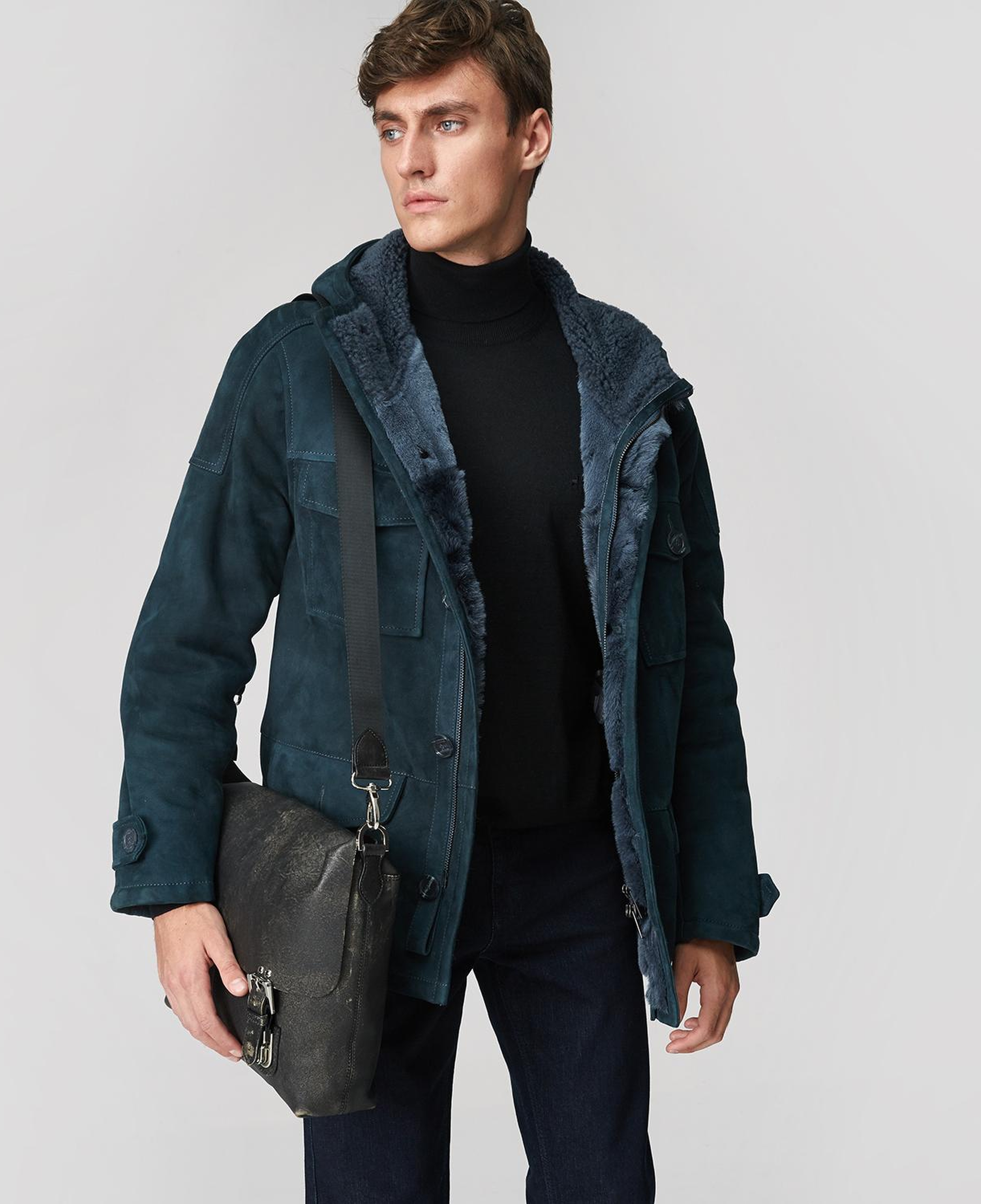 Lacivert Dione Erkek Kürk Kaban