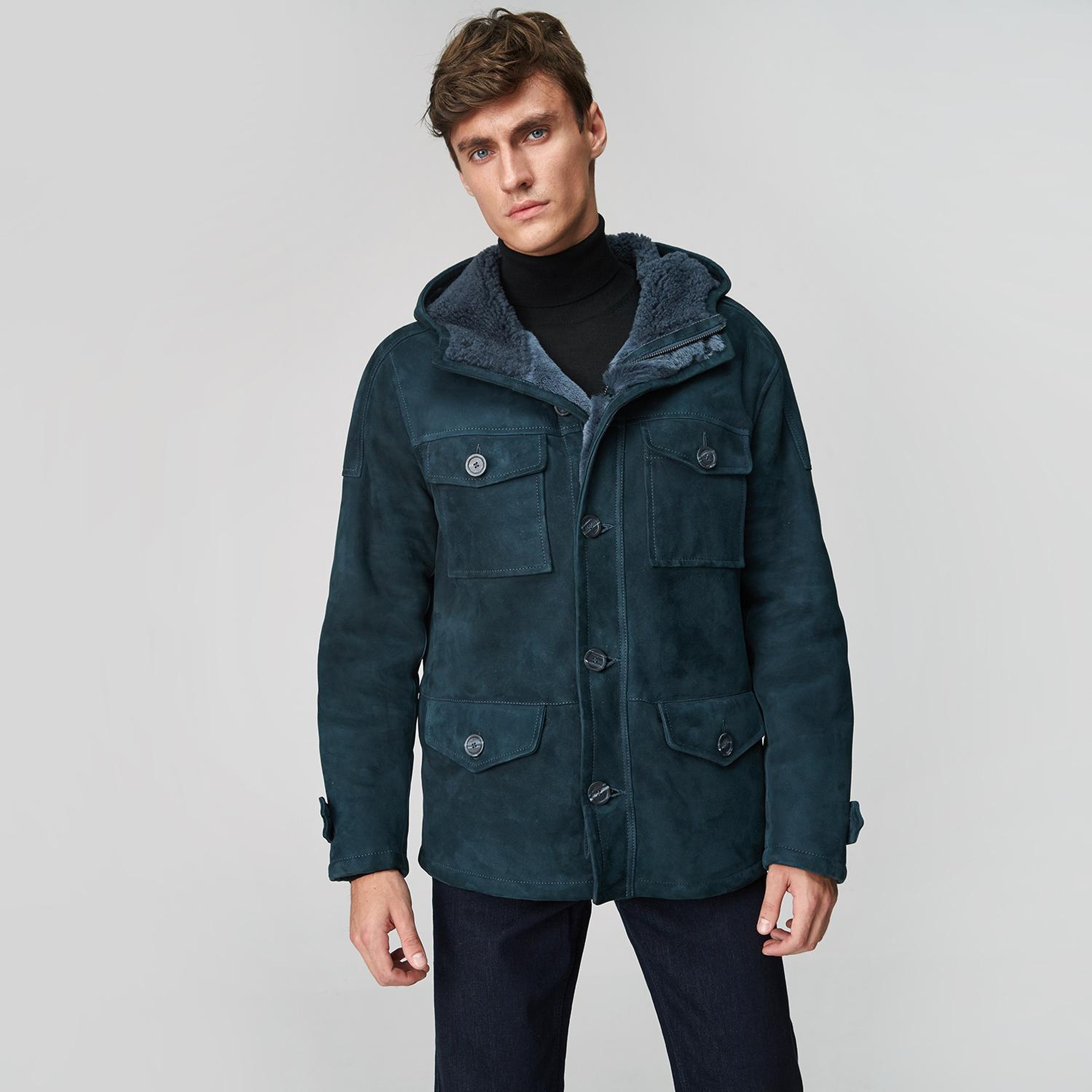 Lacivert Dione Erkek Kürk Kaban