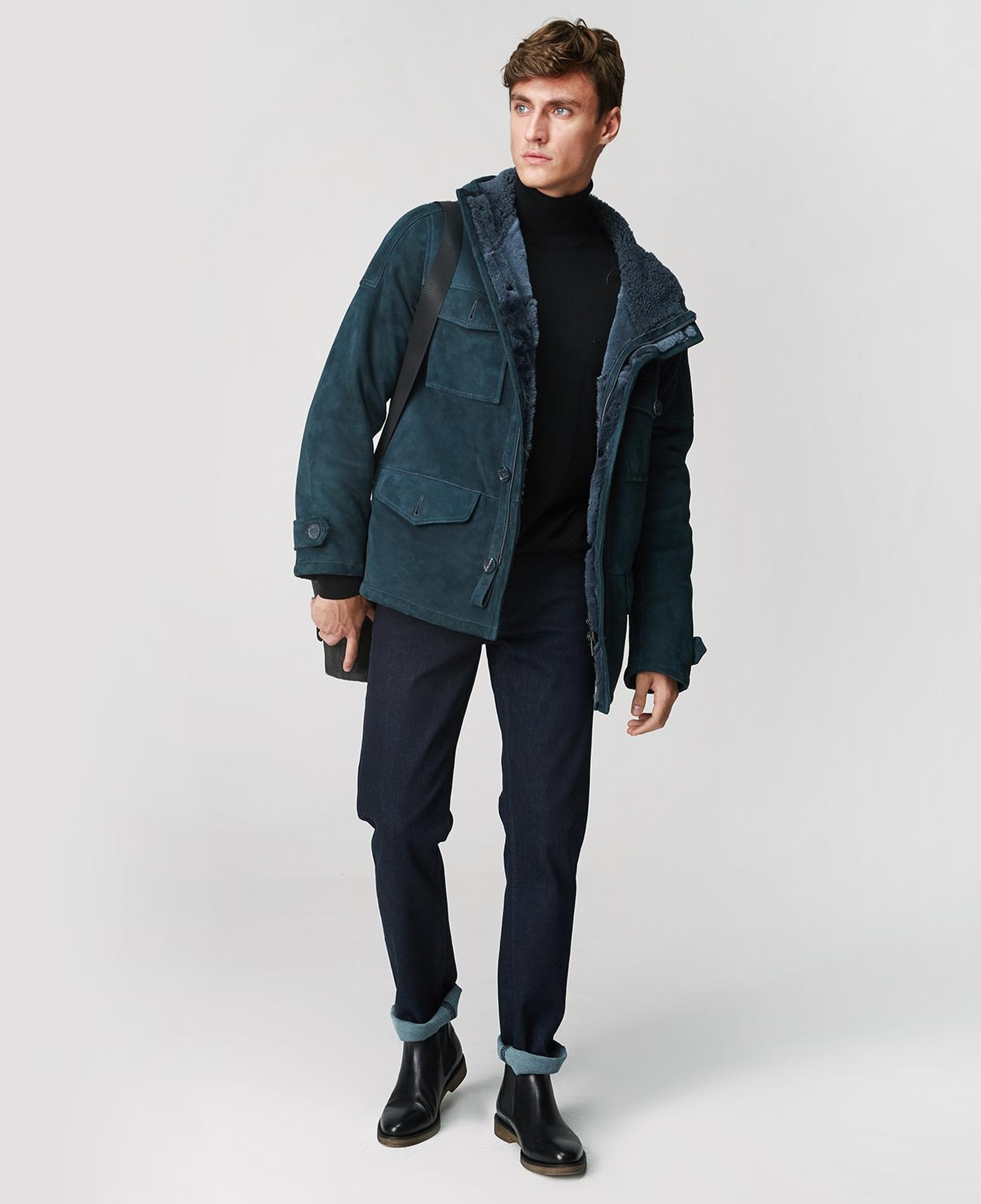 Lacivert Dione Erkek Kürk Kaban