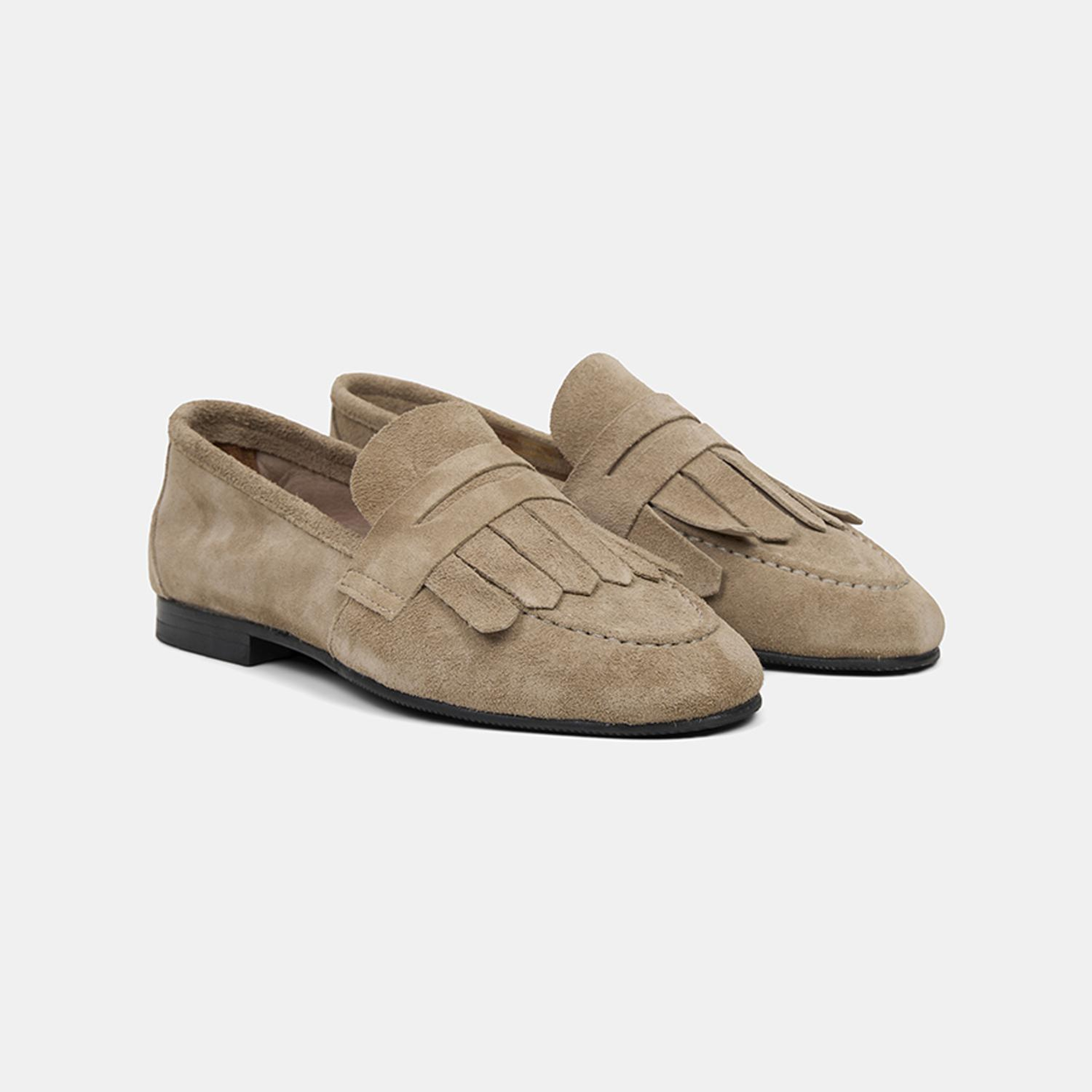 Kadın Bej Püsküllü Süet Deri Loafer