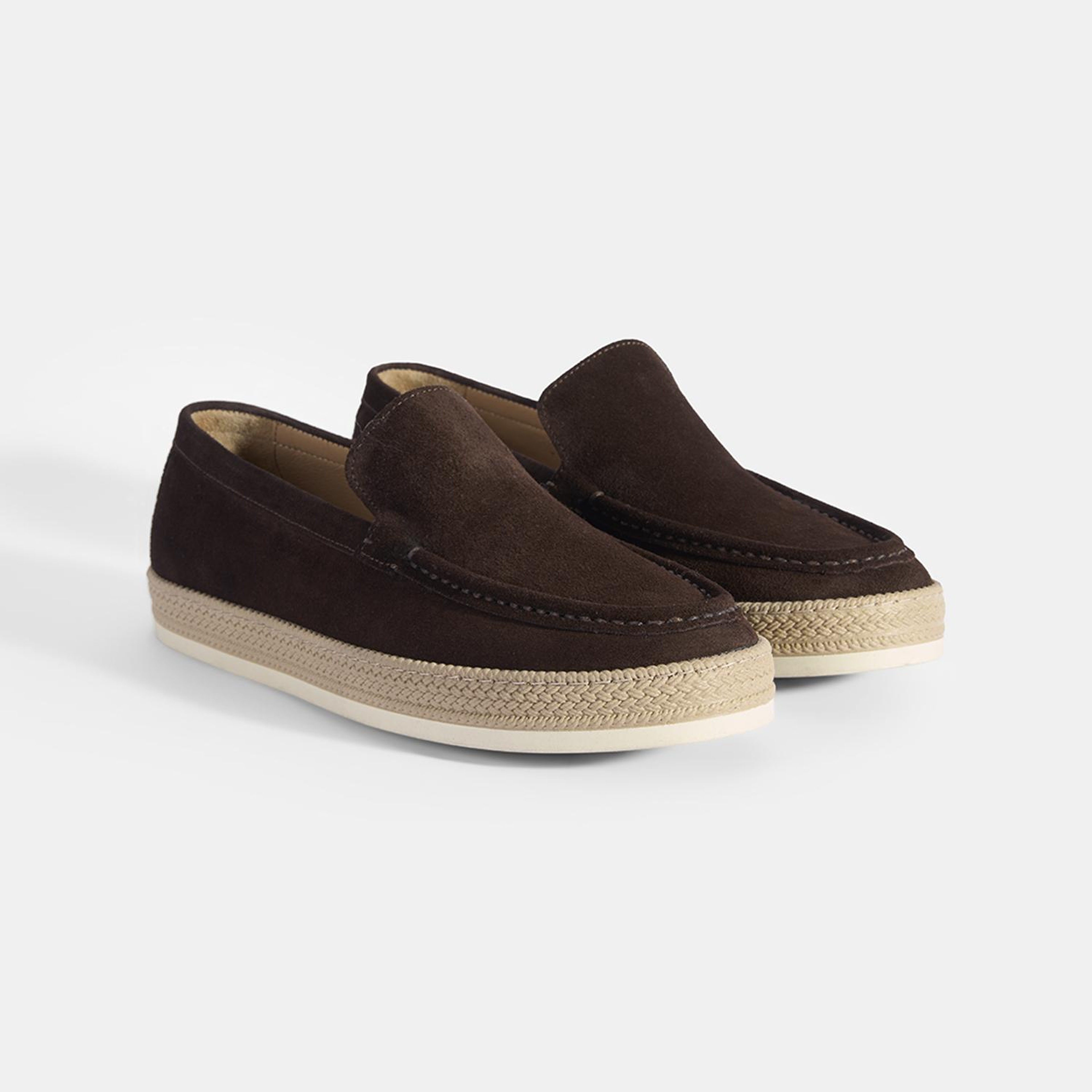 Erkek Kahve Hasır Detaylı Süet Deri Loafer