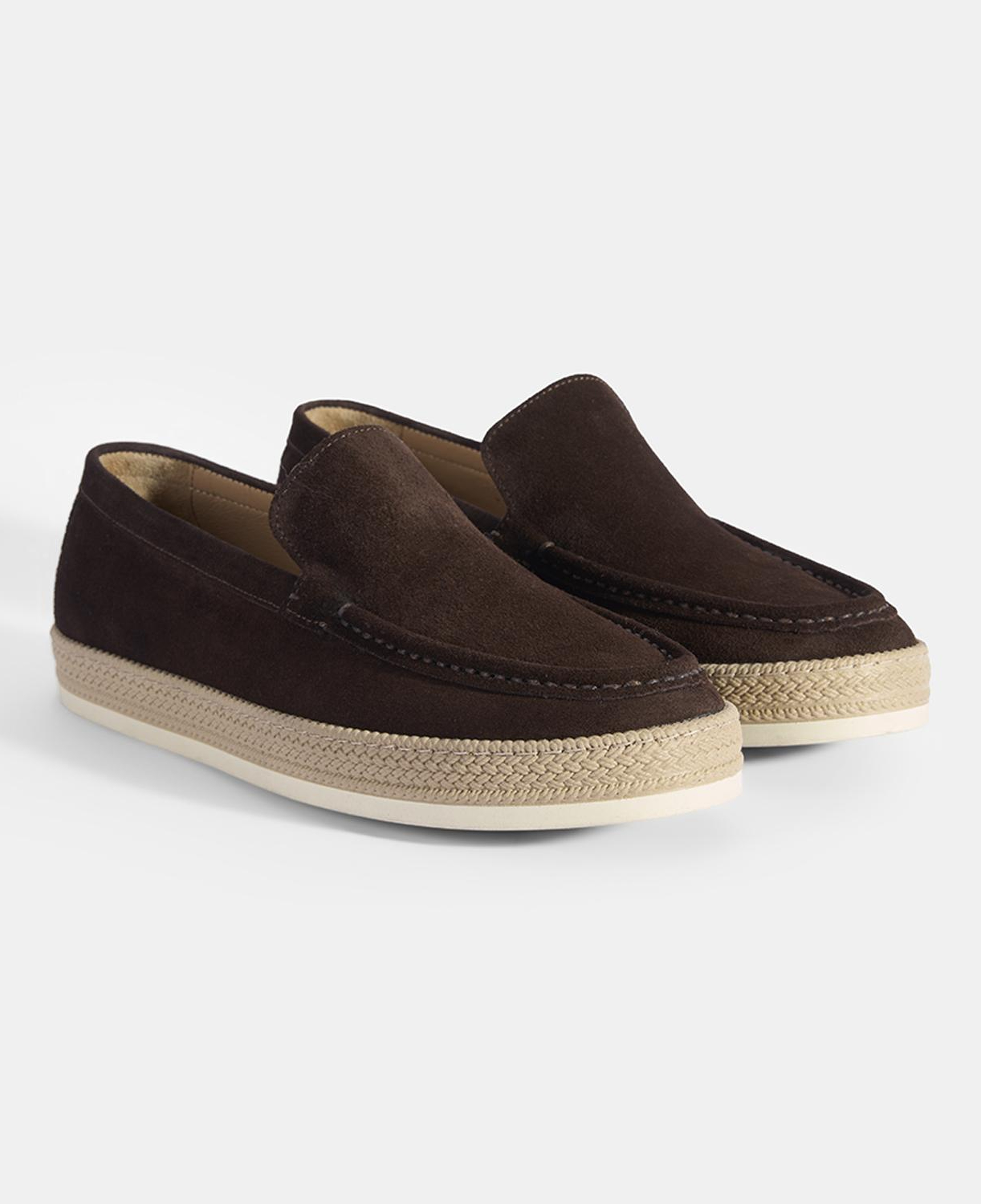 Erkek Kahve Hasır Detaylı Süet Deri Loafer