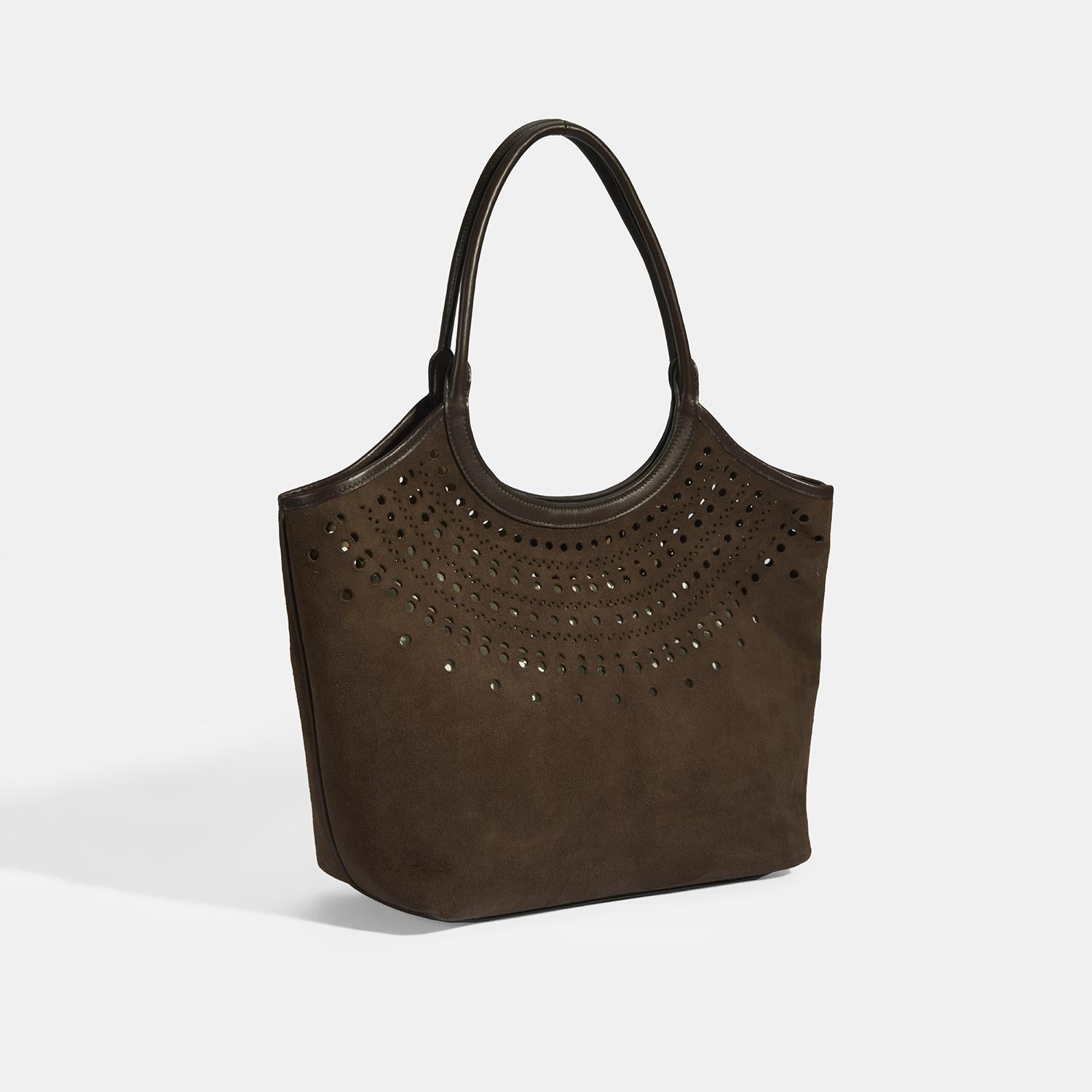 Kadın Kahve Perforeli Süet Omuz Çantası