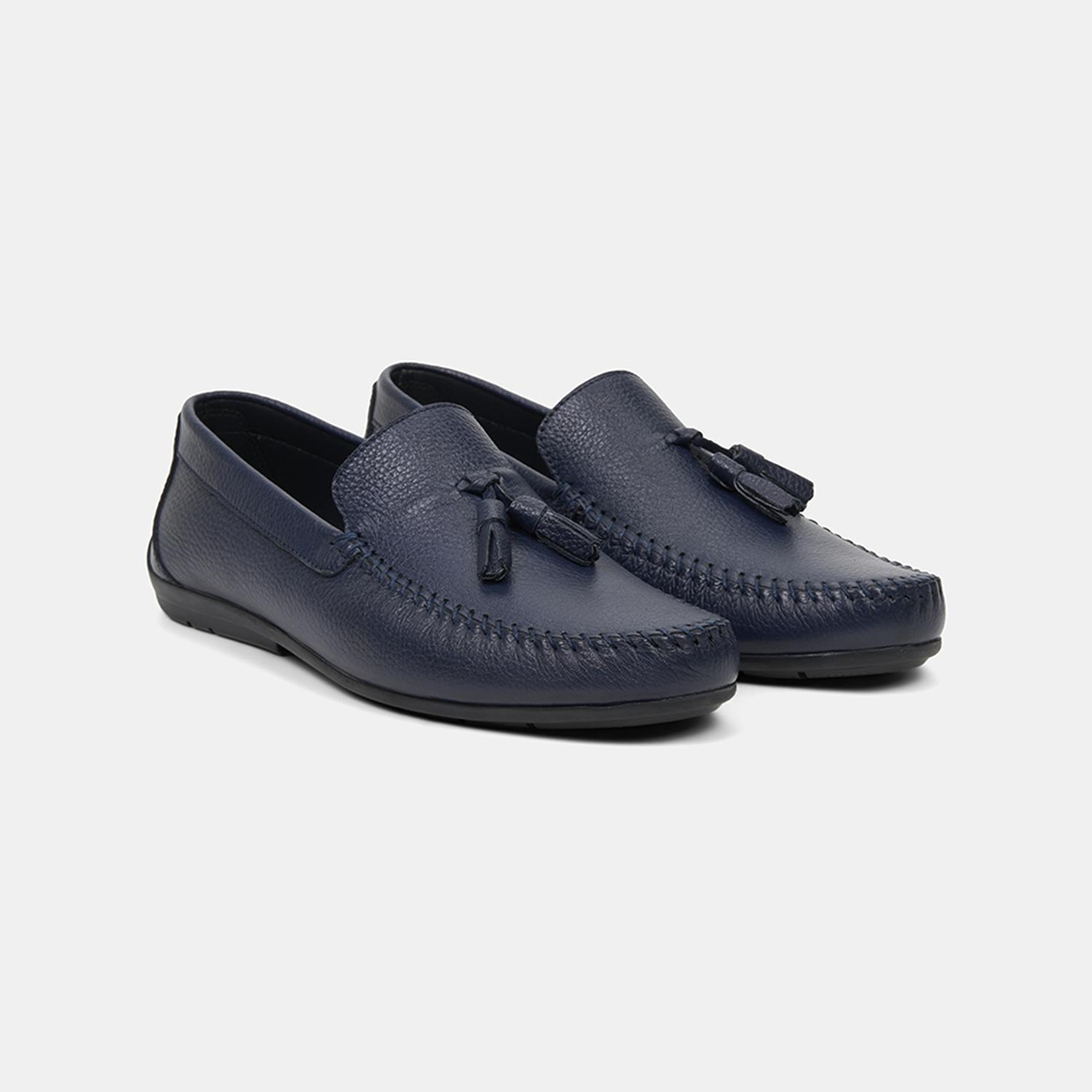 Erkek Lacivert Püskül Detaylı Deri Loafer