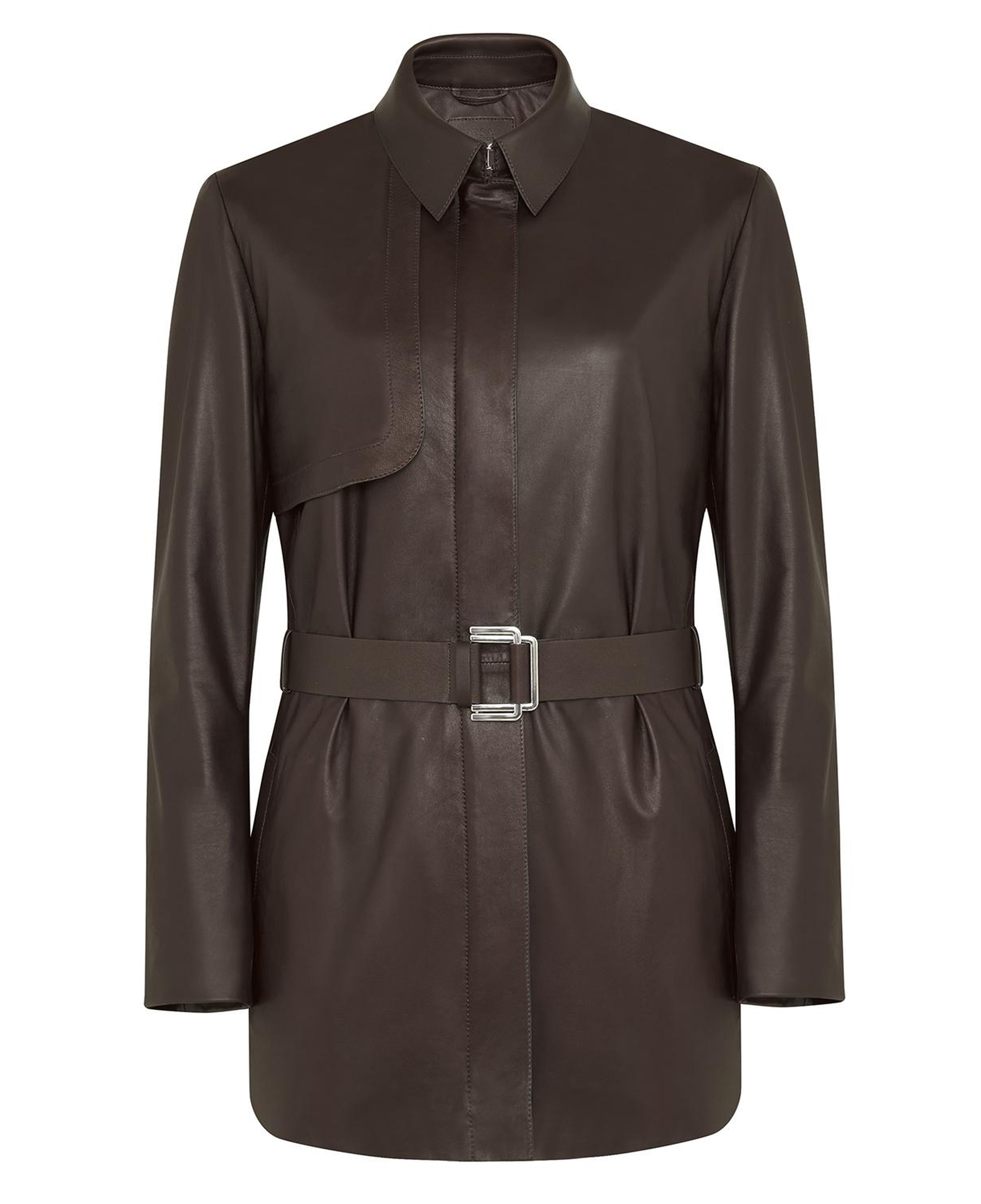 Kelly Kahve Kadın Deri Trençkot