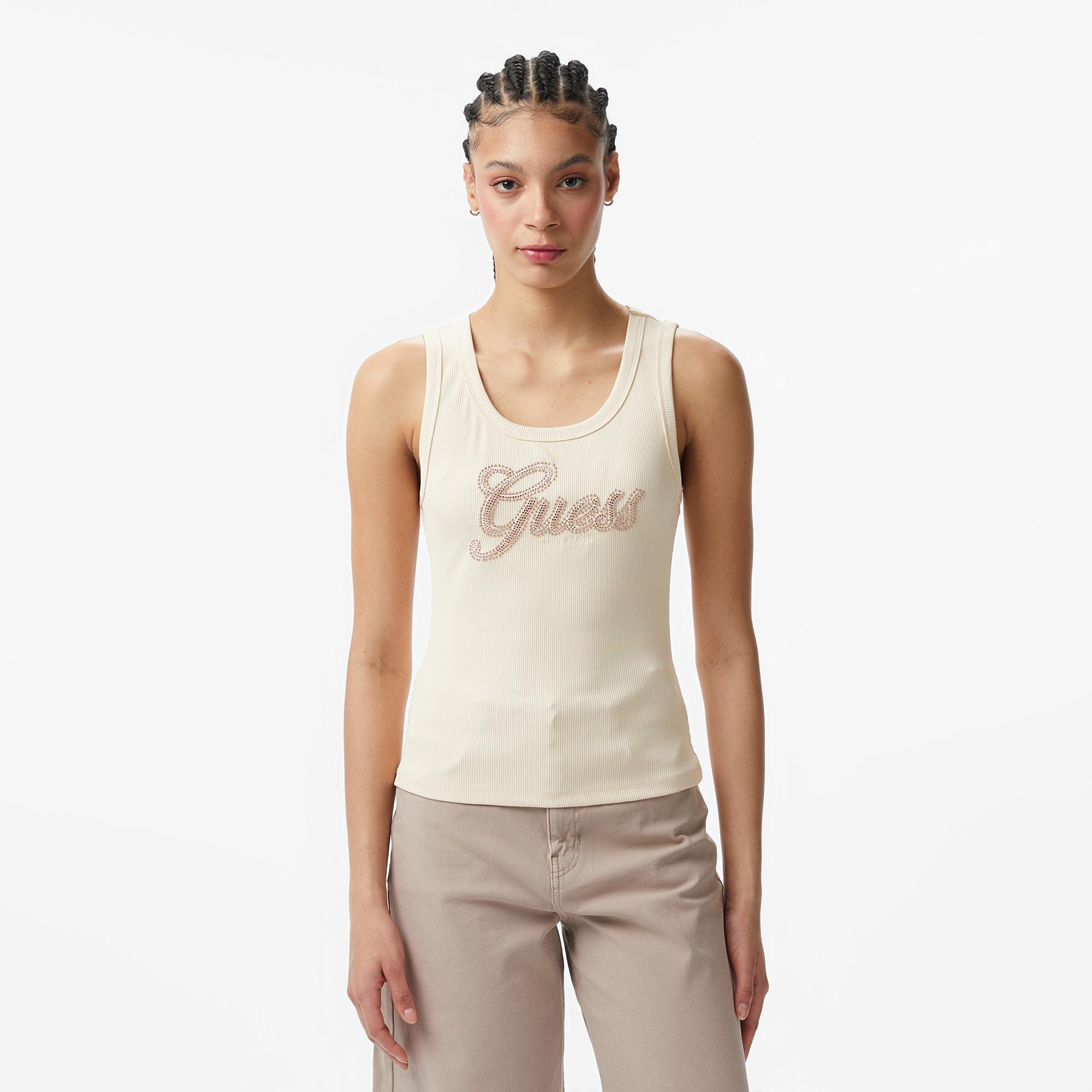Guess Script Kadın Ekru T-Shirt