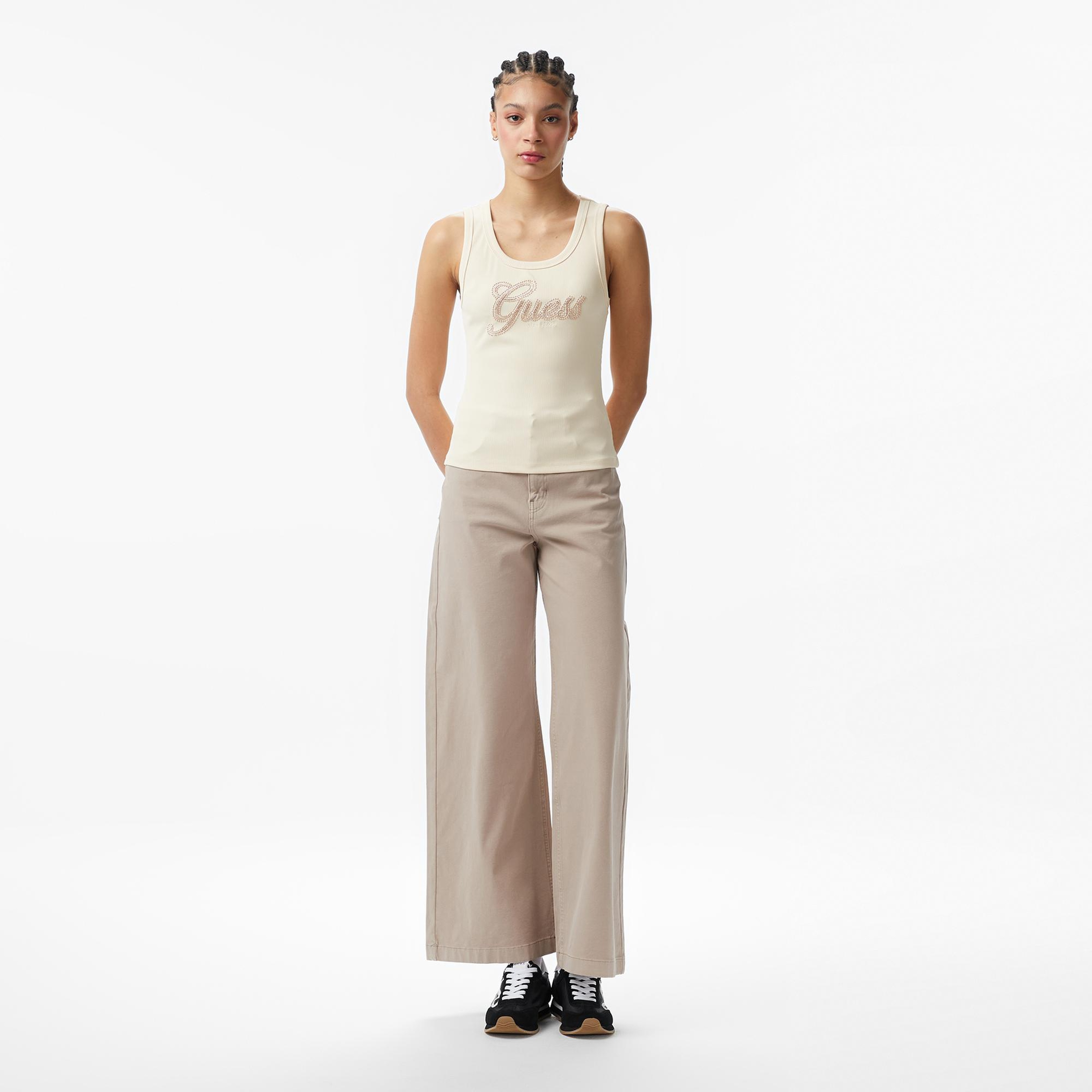 Guess Script Kadın Ekru T-Shirt