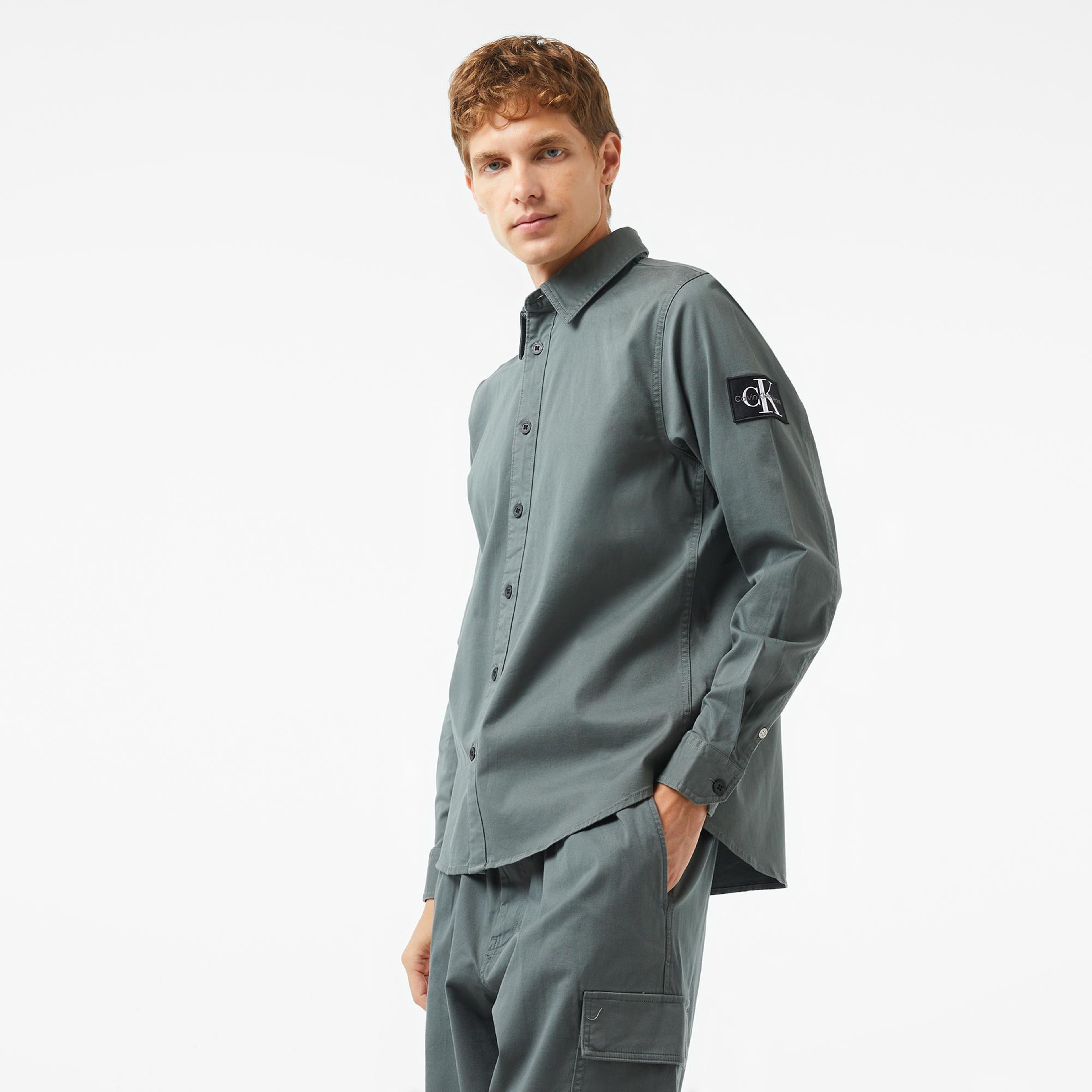 Calvin Klein Jeans Monologo Badge Relaxed Erkek Gri Gömlek