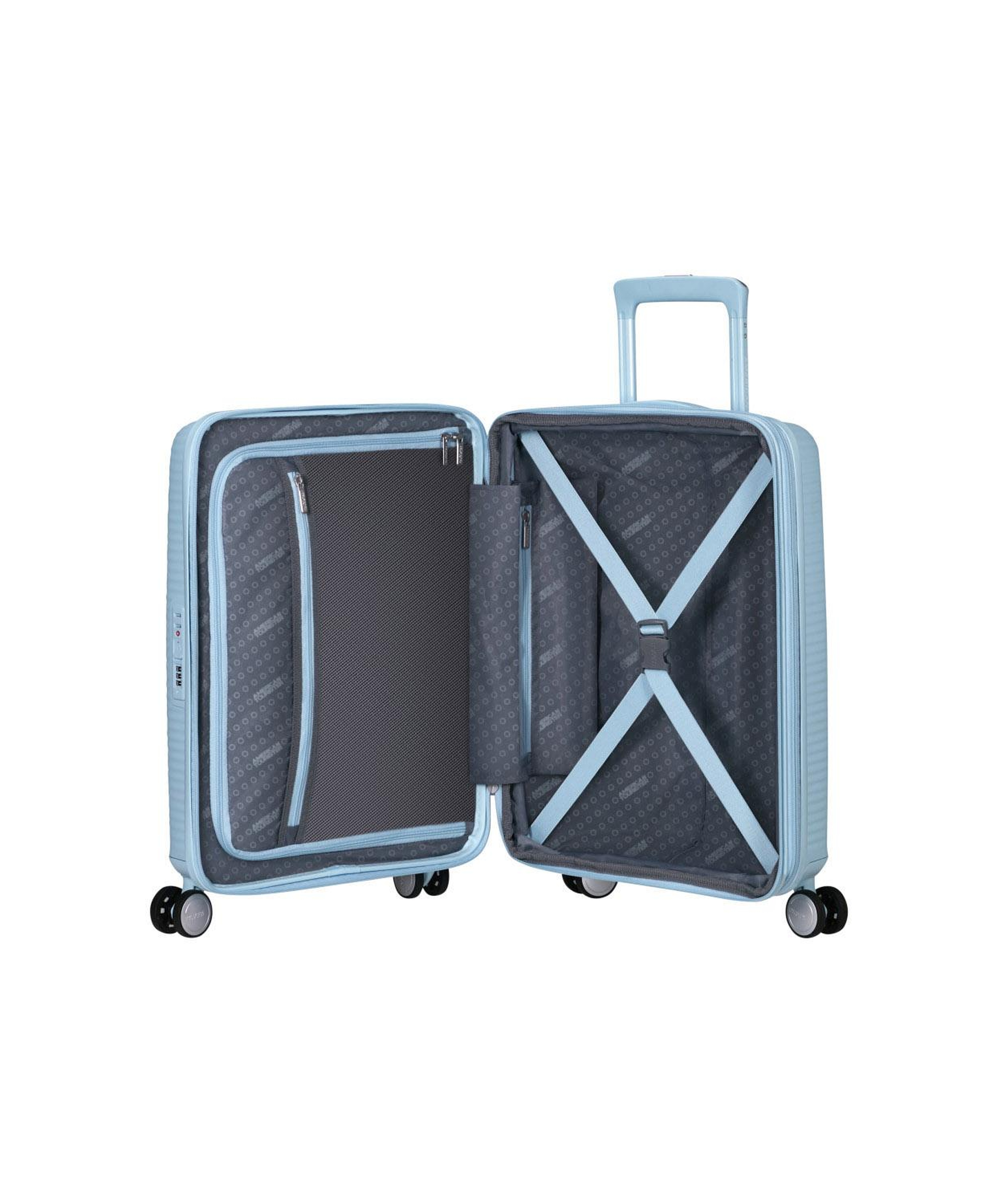American Tourister Açık Mavi Soundbox - Körüklü 55/20 Kabin Boy Sert Valiz