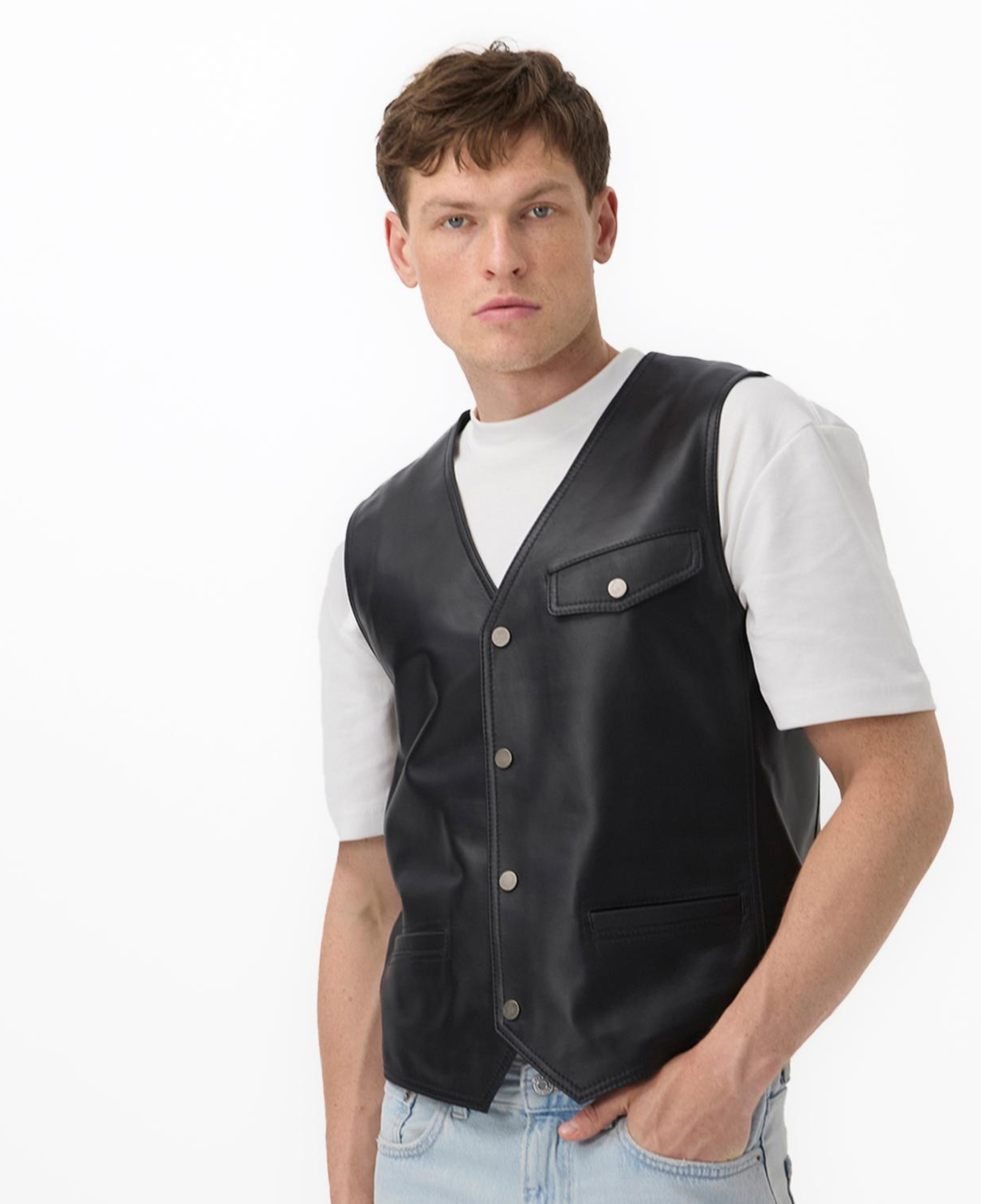 Aditsan Siyah Erkek Deri Yelek