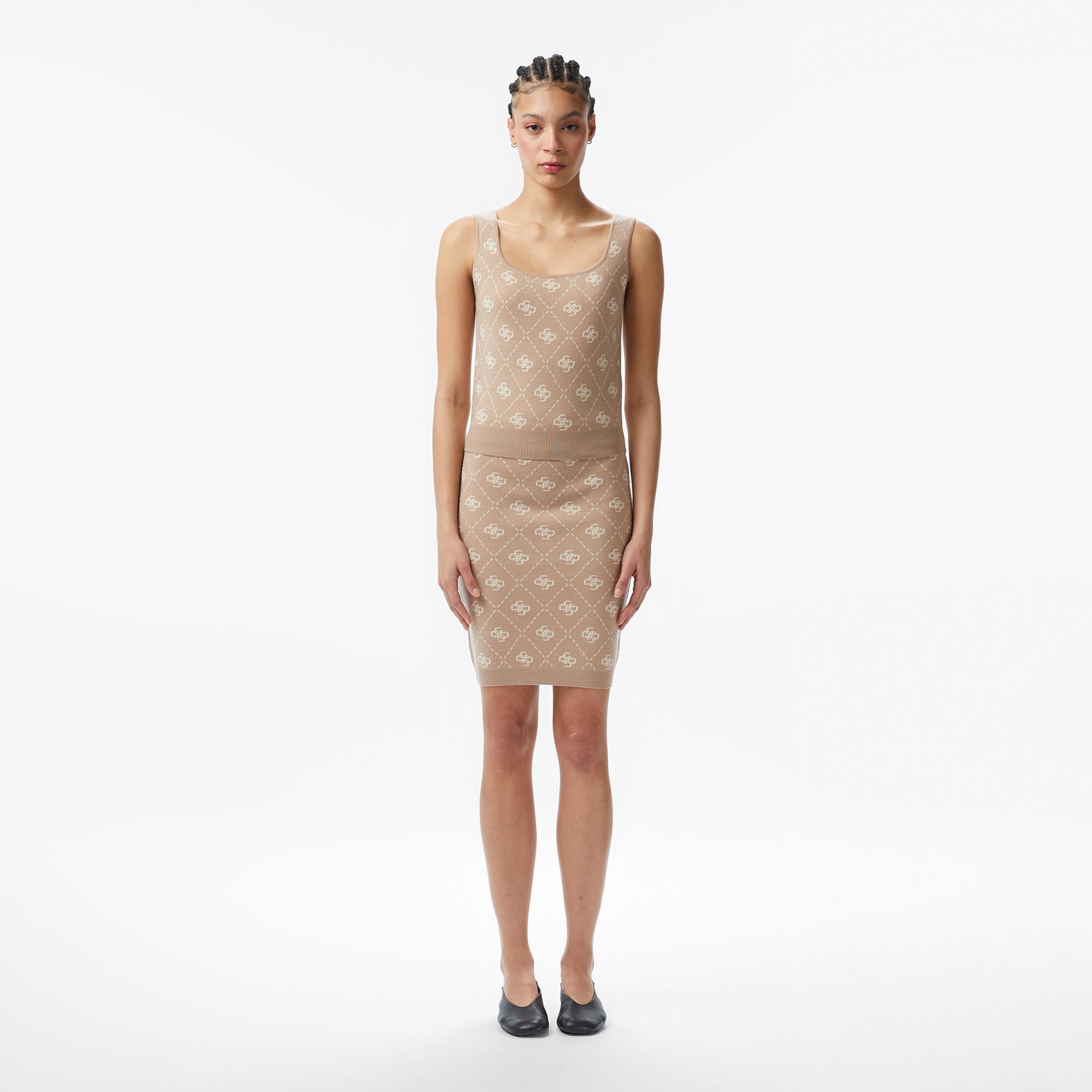 Guess Sarah Yün Karışımlı Tailored Fit Kadın Krem Etek