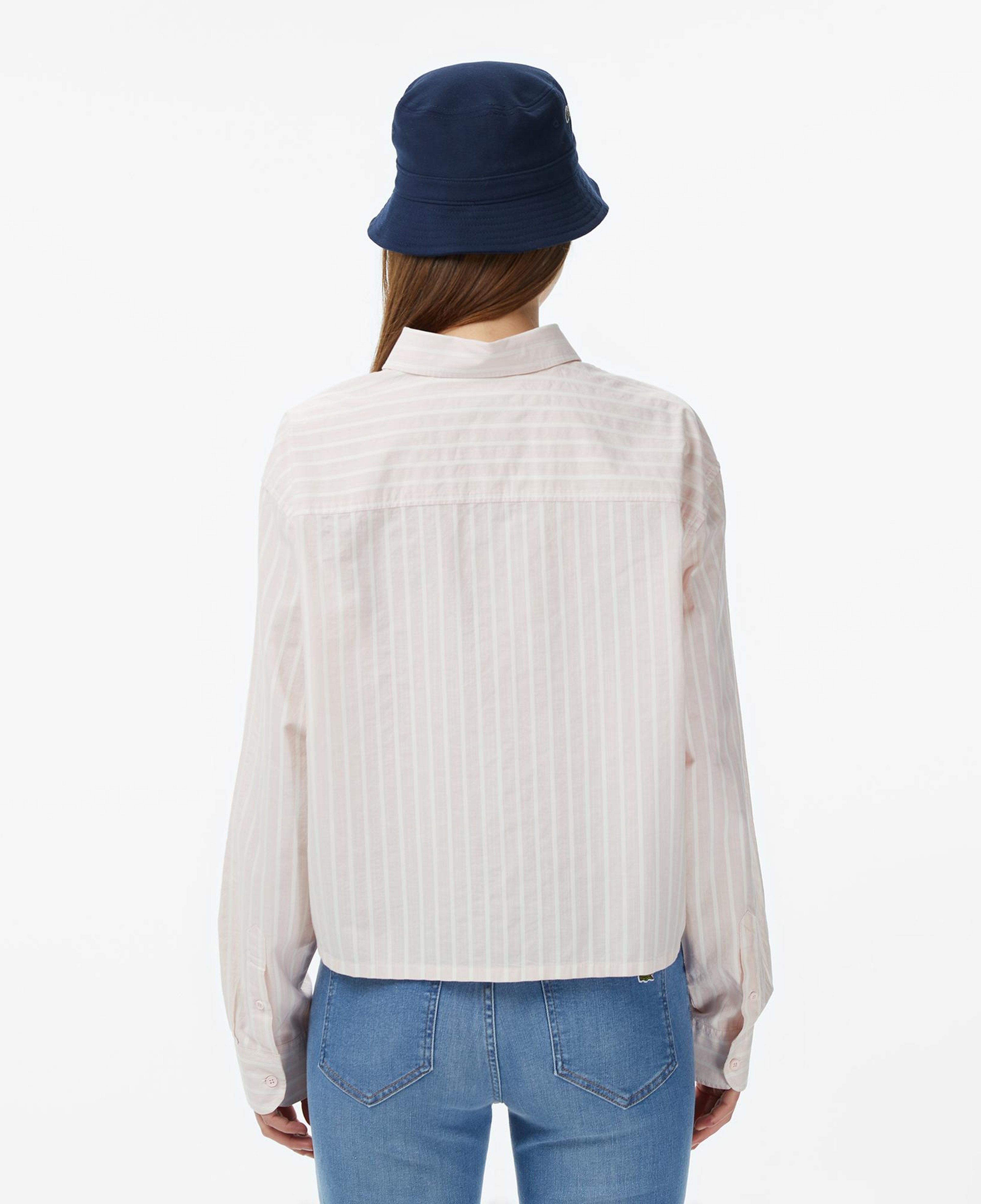 Lacoste Kadın Relaxed Fit Düğmeli Yaka Çizgili Açık Pembe Gömlek