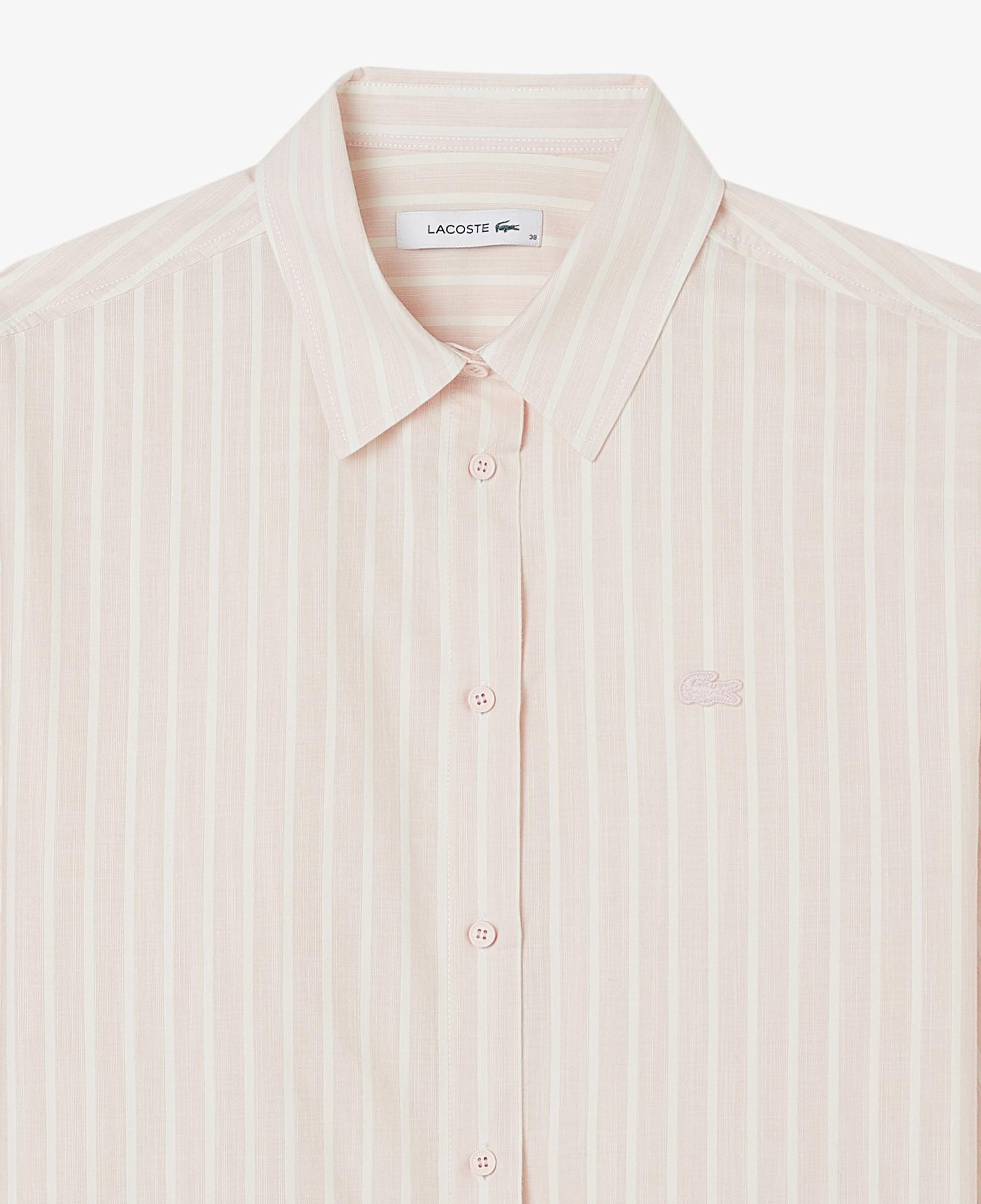 Lacoste Kadın Relaxed Fit Düğmeli Yaka Çizgili Açık Pembe Gömlek