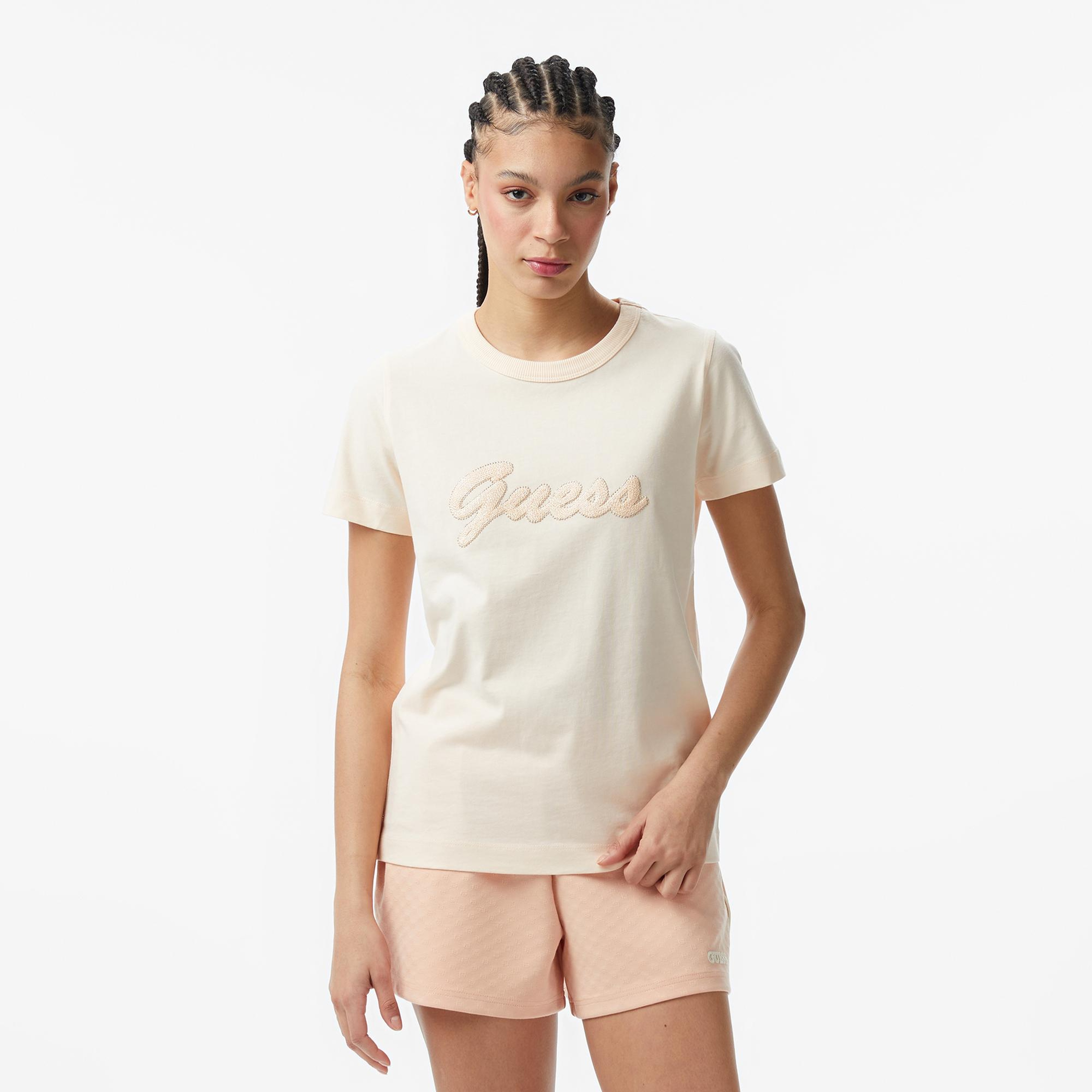 Guess Boxy Fit Kadın Ekru T-Shirt
